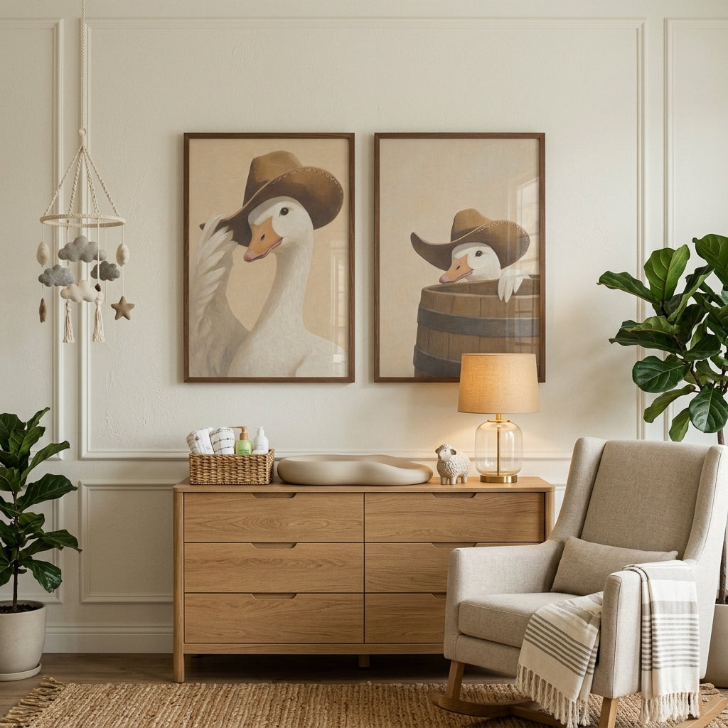 Neutral Tones Western Goose Wall Art Set of 2 - Wild West Goose
