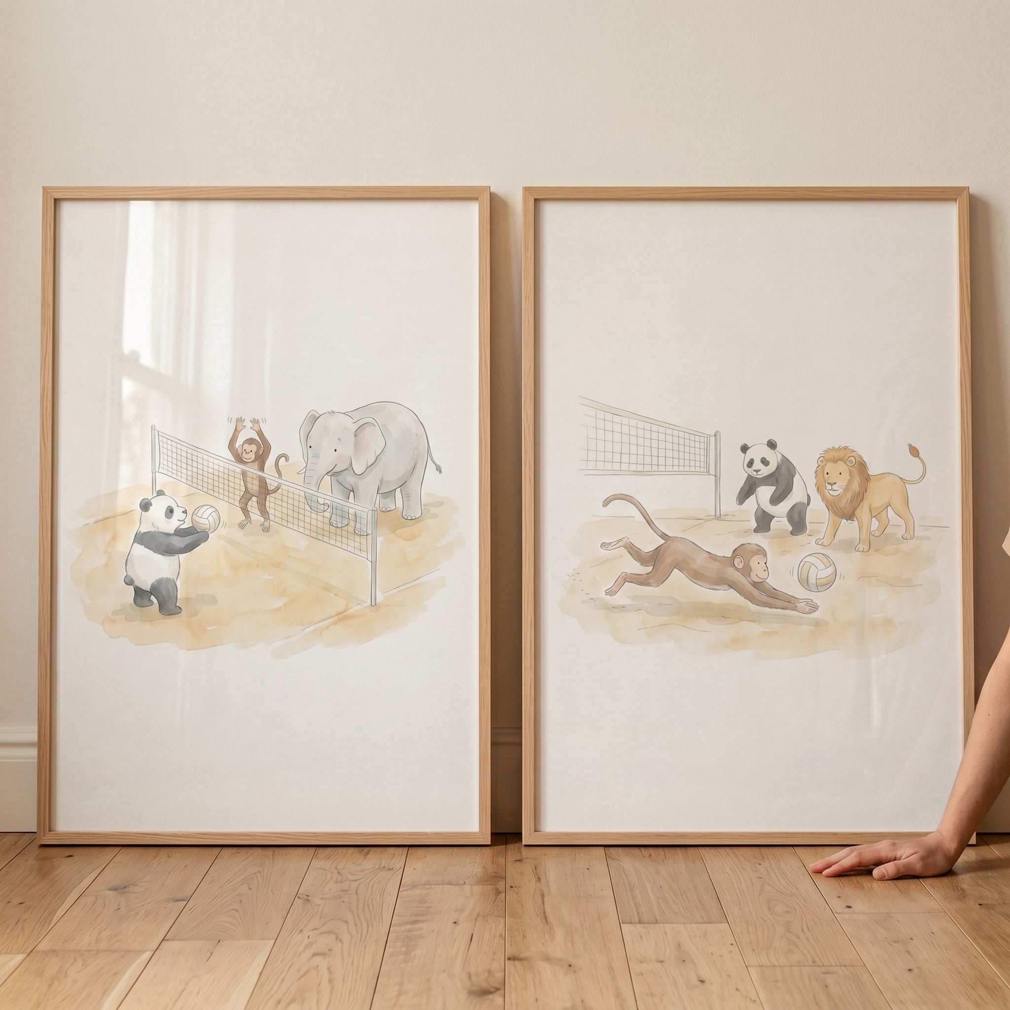 Neutral Volleyball Safari Animals Wall Art Set of 2 - Jungle Team Sports