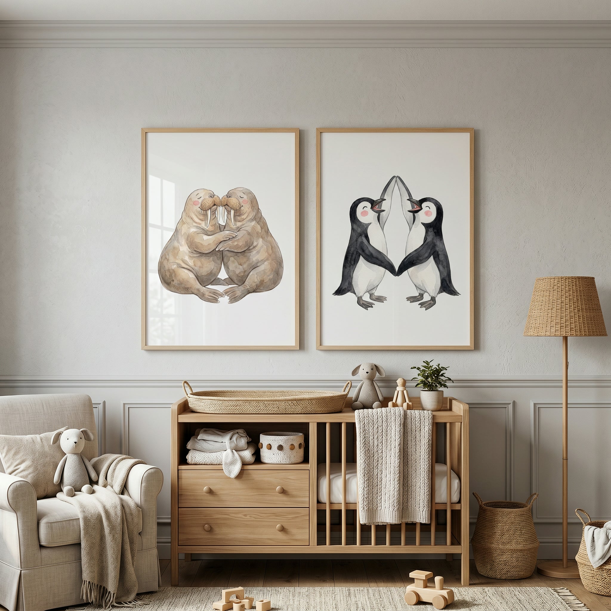 Neutral Watercolor Arctic Animal Wall Art Set of 2 - Arctic Best Friends