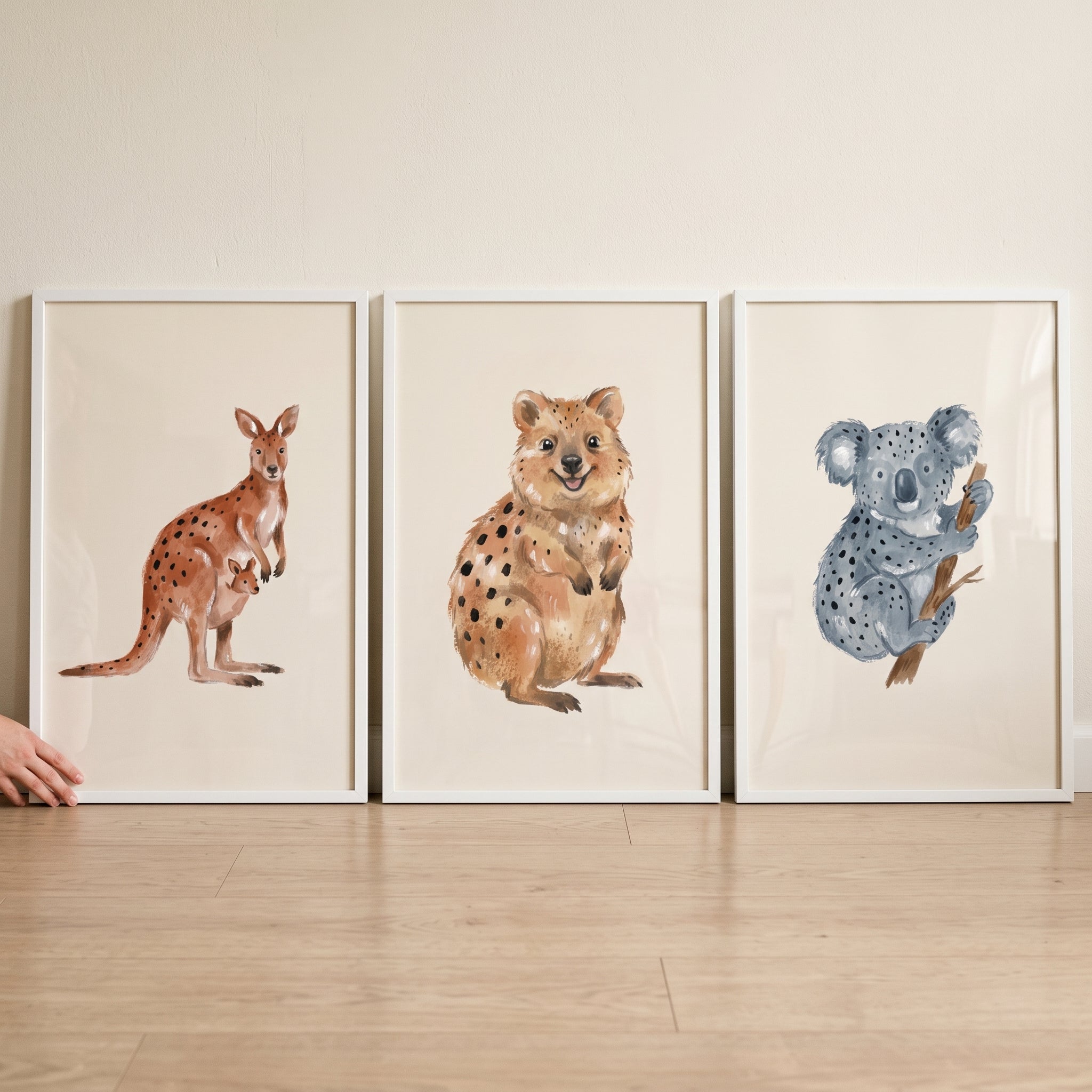 Neutral Watercolor Australian Animal Wall Art Set of 3 - Wild Outback Friends