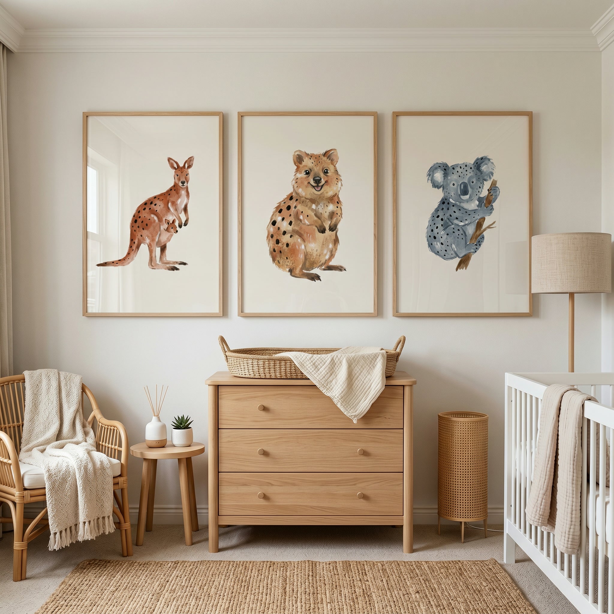 Neutral Watercolor Australian Animal Wall Art Set of 3 - Wild Outback Friends