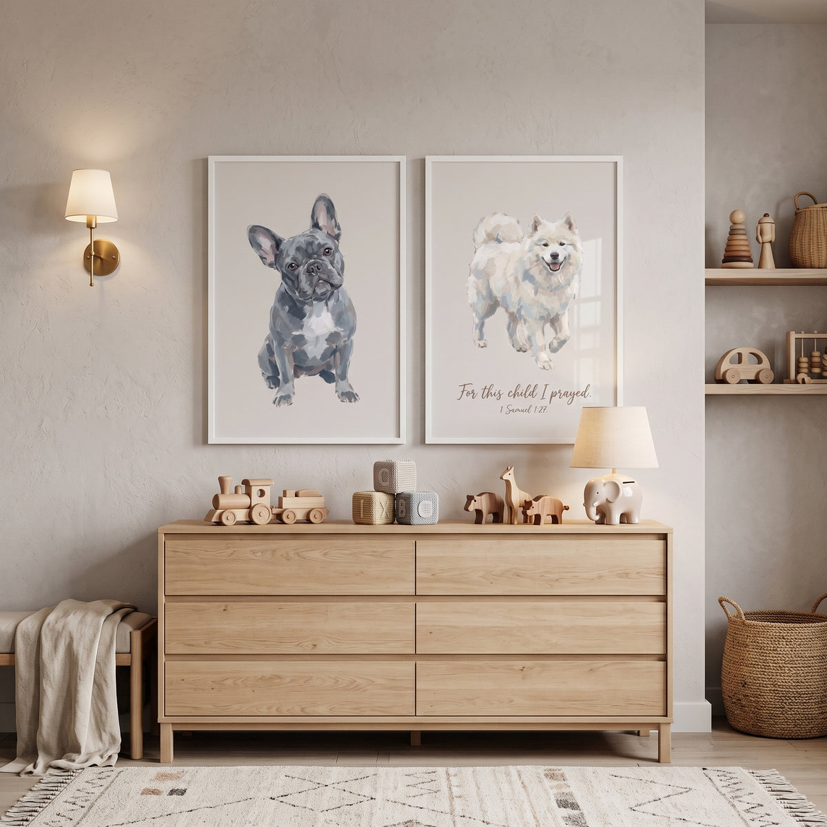 Neutral Watercolor Pet Dog Wall Art Set of 2 - Blessed Canine Pair
