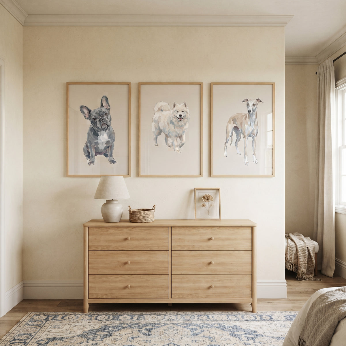 Neutral Watercolor Pet Dogs Wall Art Set of 3 - Prayed For Pups