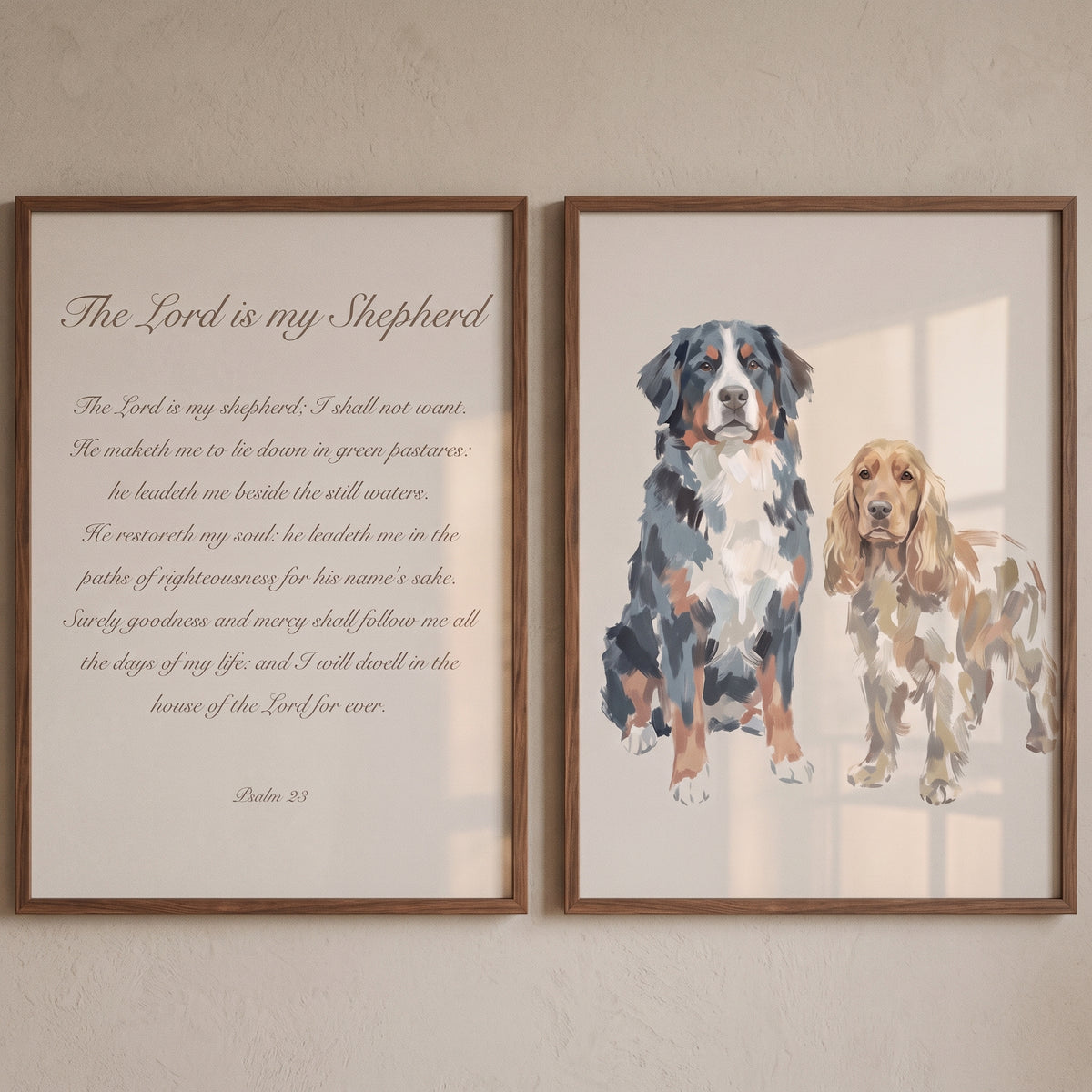 Neutral Watercolor Scripture Dogs Wall Art Set of 2 - Faithful Shepherd Dogs