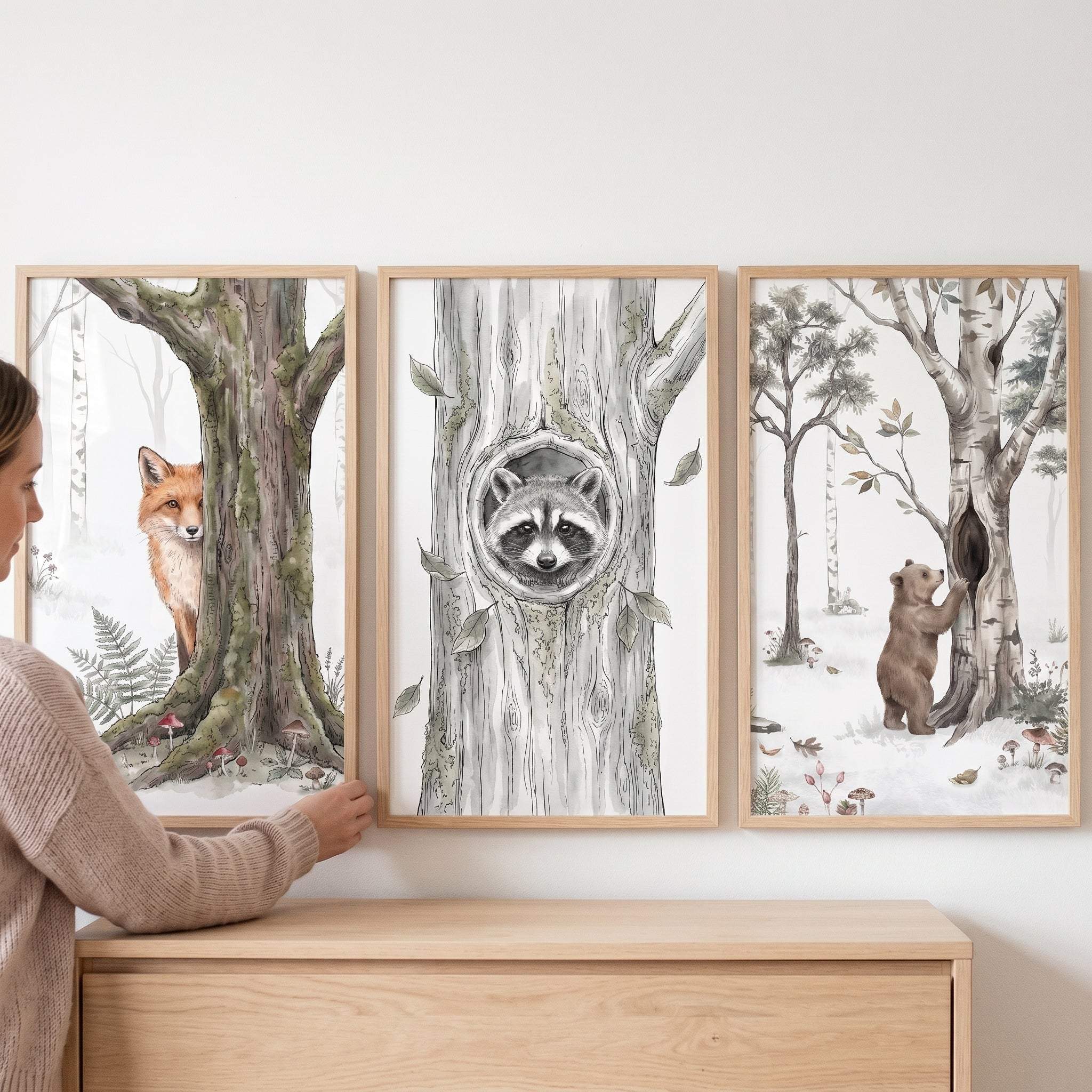 Neutral Woodland Animals Wall Art Set of 3 - Forest Friends Trio