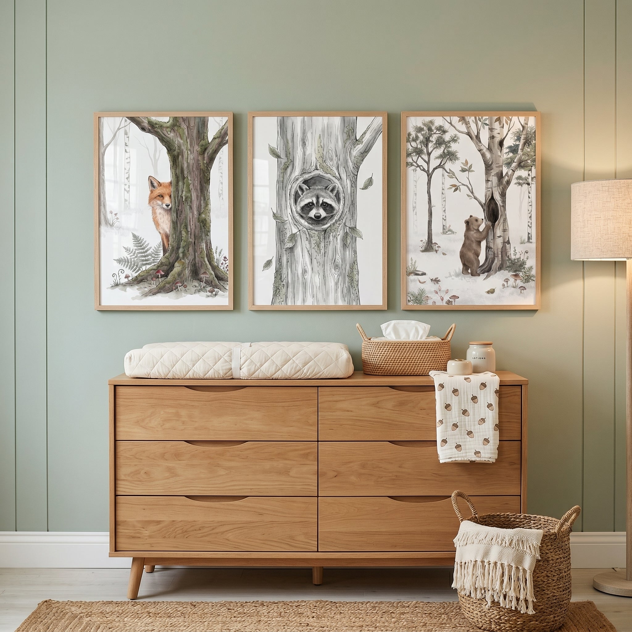 Neutral Woodland Animals Wall Art Set of 3 - Forest Friends Trio