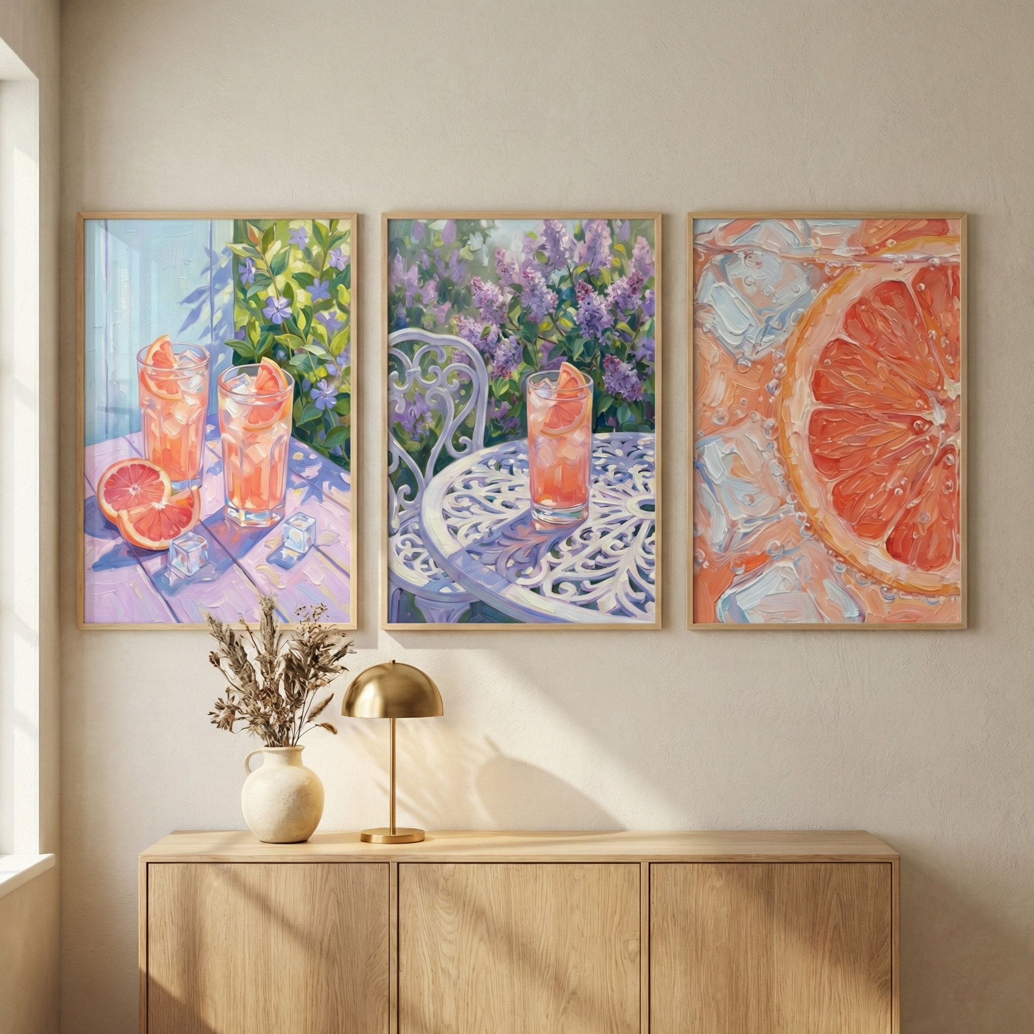 Grapefruit Wall Art Set of 3 - Citrus Garden Bliss