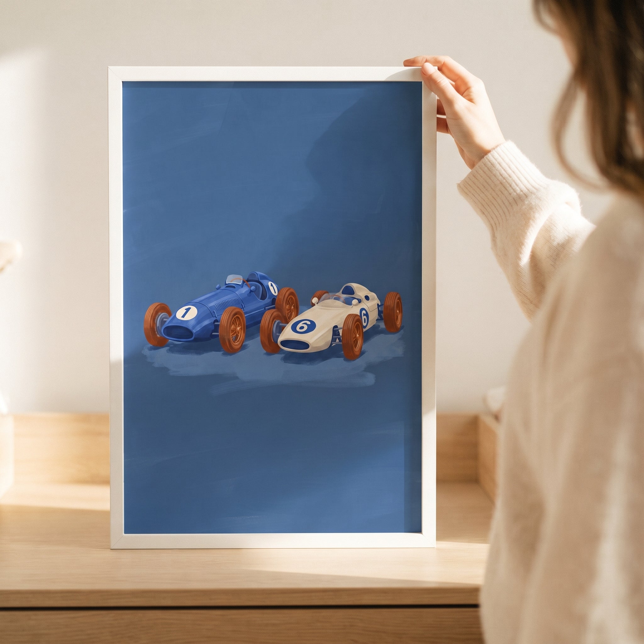 Number One Blue Car Wall Art - Vintage Racing Pair