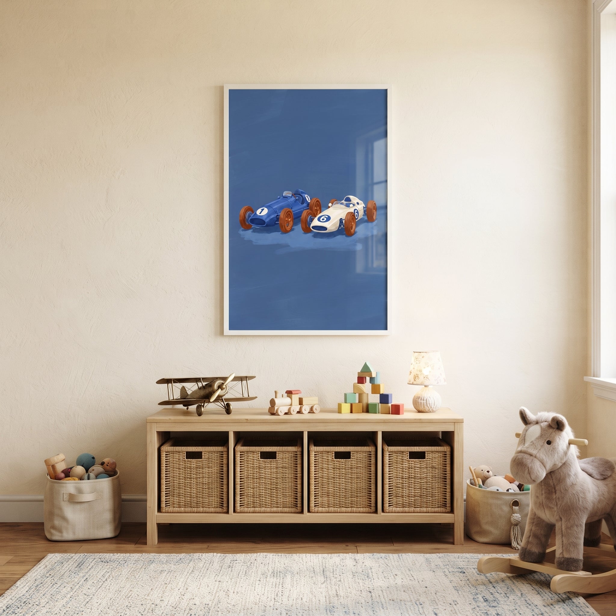 Number One Blue Car Wall Art - Vintage Racing Pair