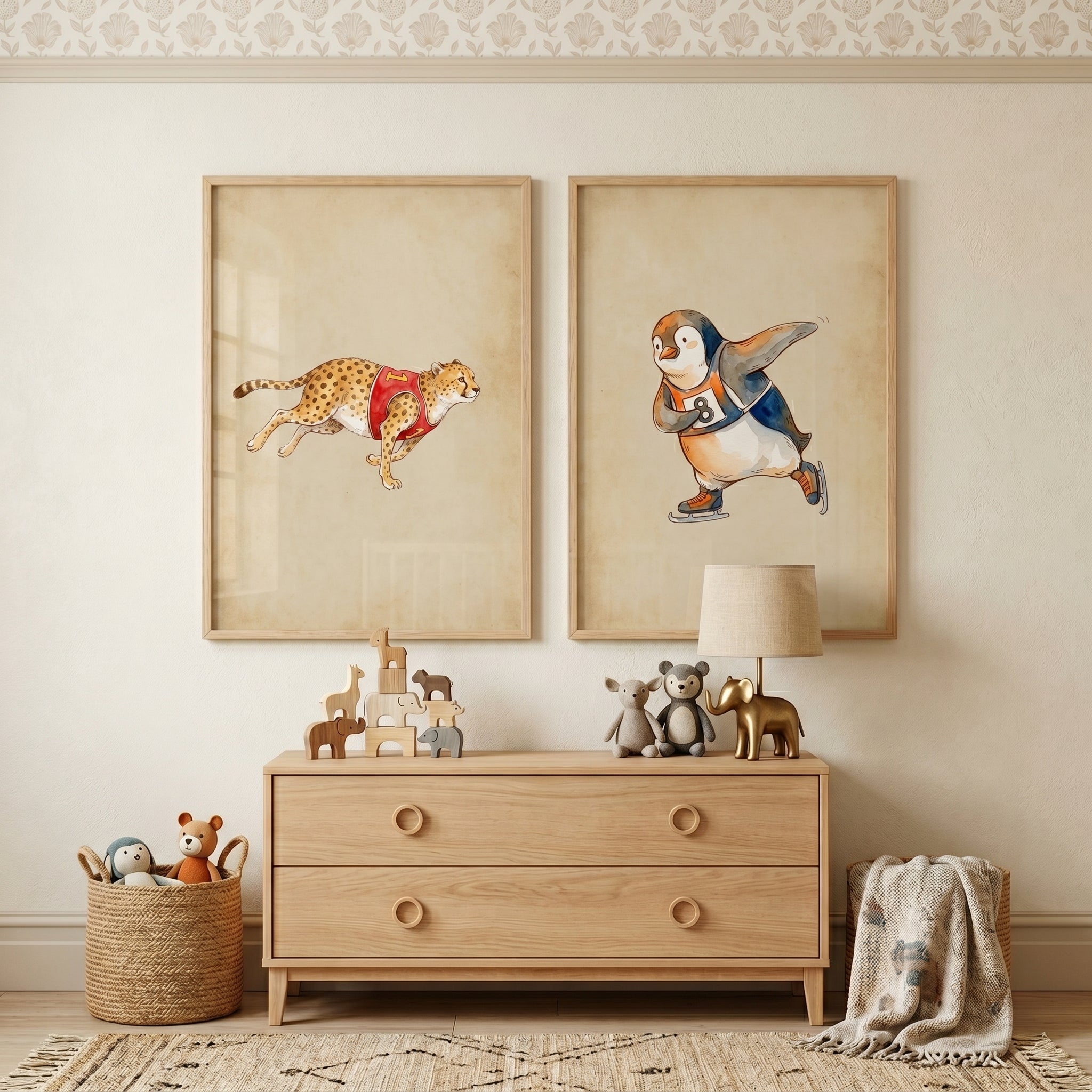 Numbered Vest Athletic Animal Wall Art Set of 2 - Animal Track Stars