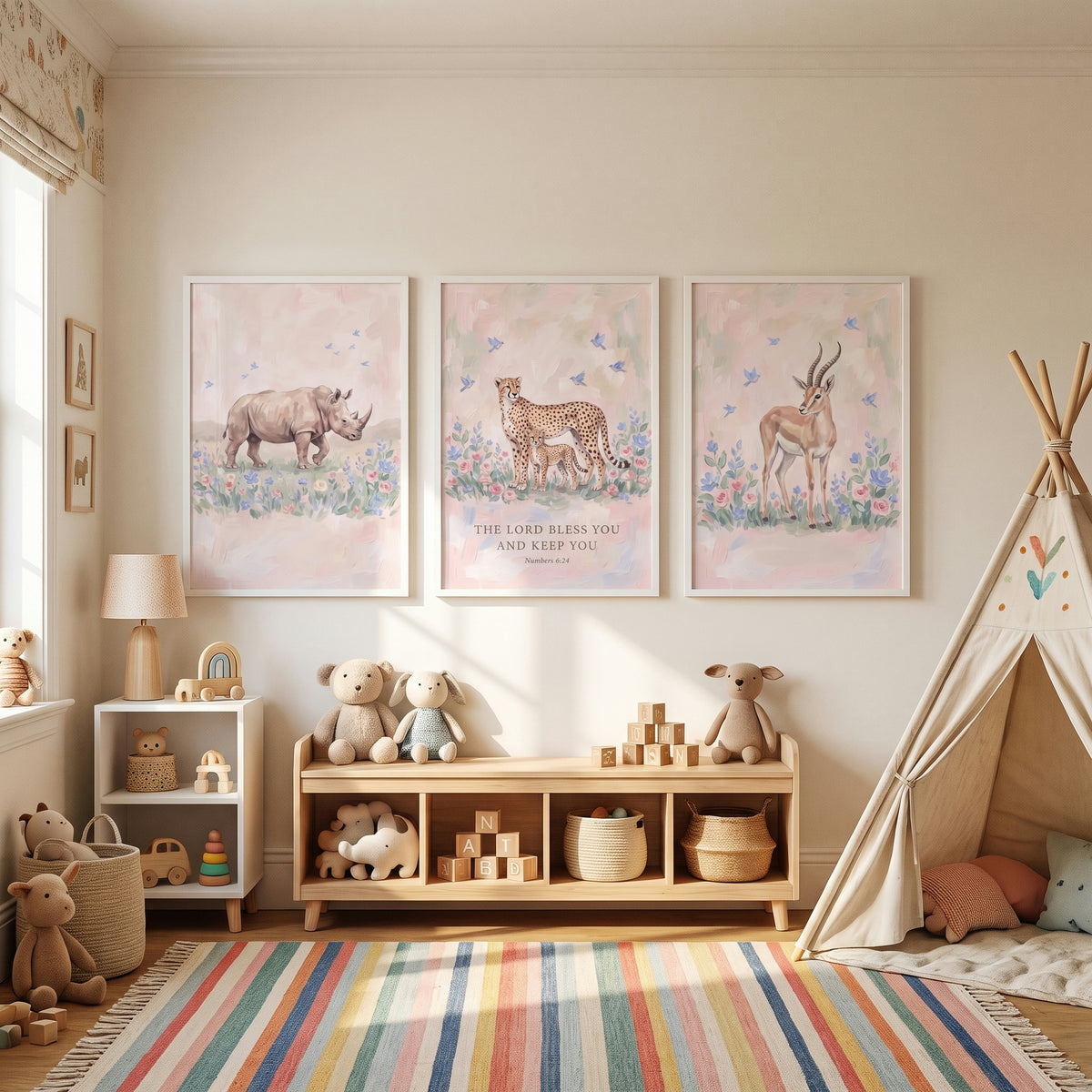 Numbers Blessing Safari Animals Print Set Of 3 - Sacred Savannah Verse