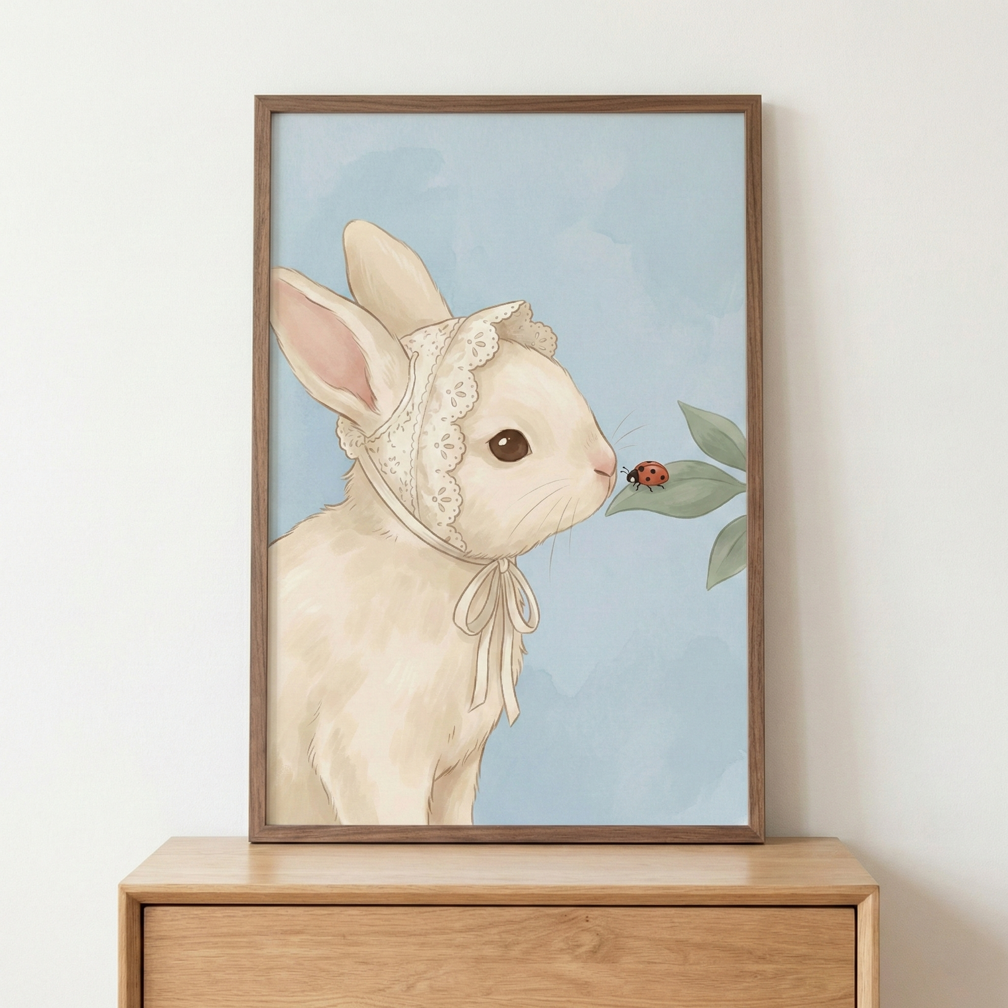 Nursery Bunny Print - Lace Bonnet Bunny