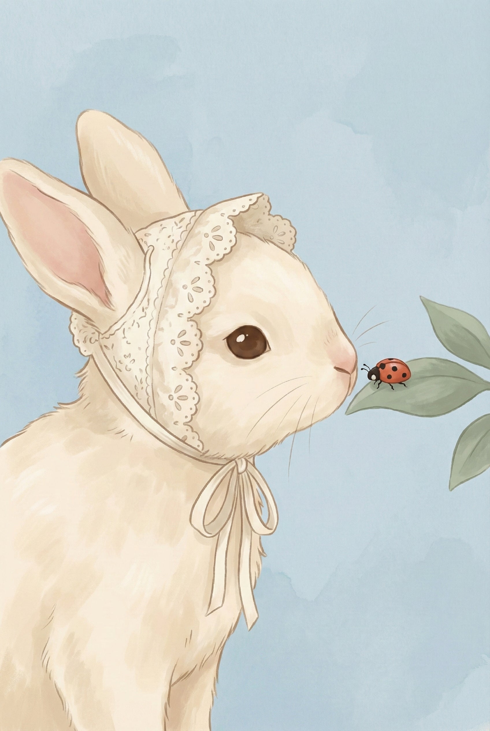 Nursery Bunny Print - Lace Bonnet Bunny