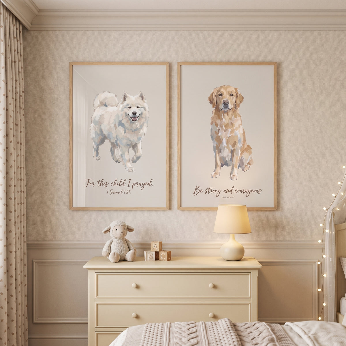 Nursery Christian Pet Dog Wall Art Set of 2 - Faithful Pup Prints