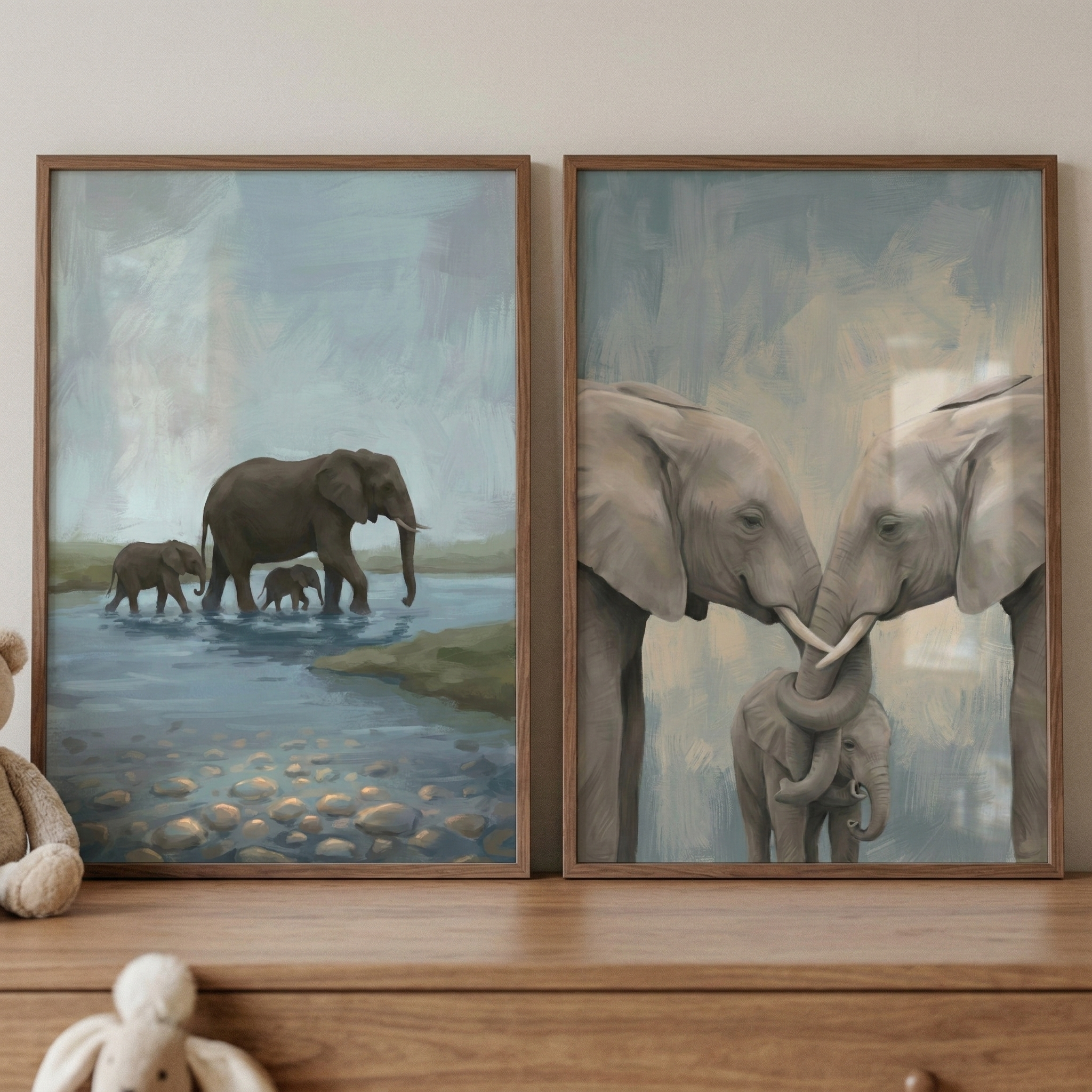 Elephant Family Wall Art Set of 2 - Gentle Giants