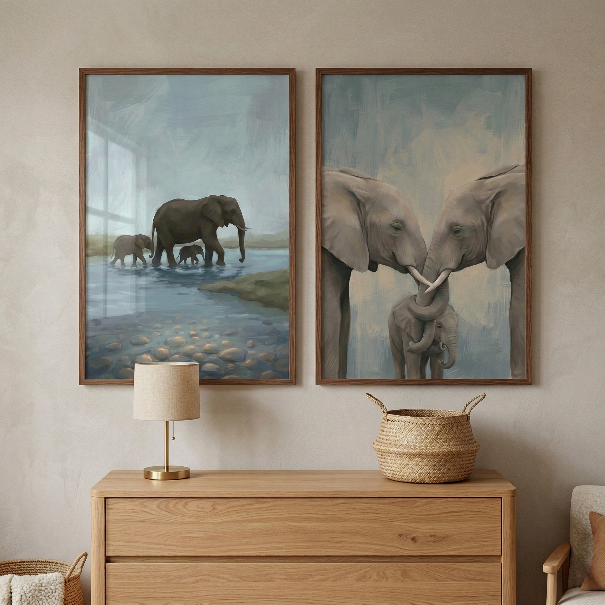 Elephant Family Wall Art Set of 2 - Gentle Giants
