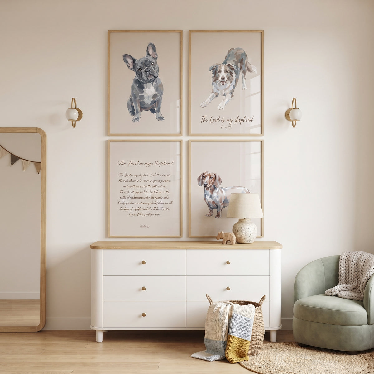 Oatmeal Scripture Pet Dogs Wall Art Set of 4 - Scripture Dog Decor