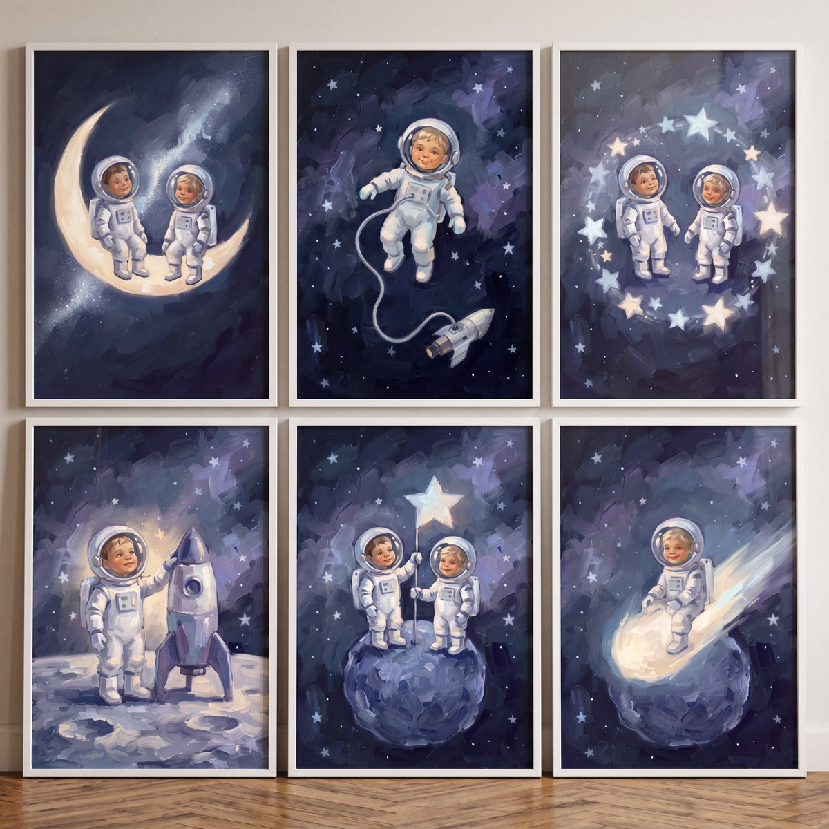 Obsidian Sky Baby Astronaut Wall Art Set of 6 - Little Star Travelers