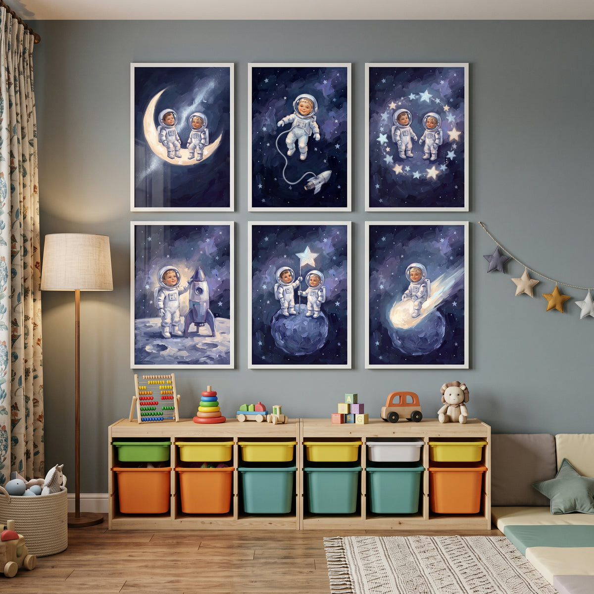 Obsidian Sky Baby Astronaut Wall Art Set of 6 - Little Star Travelers