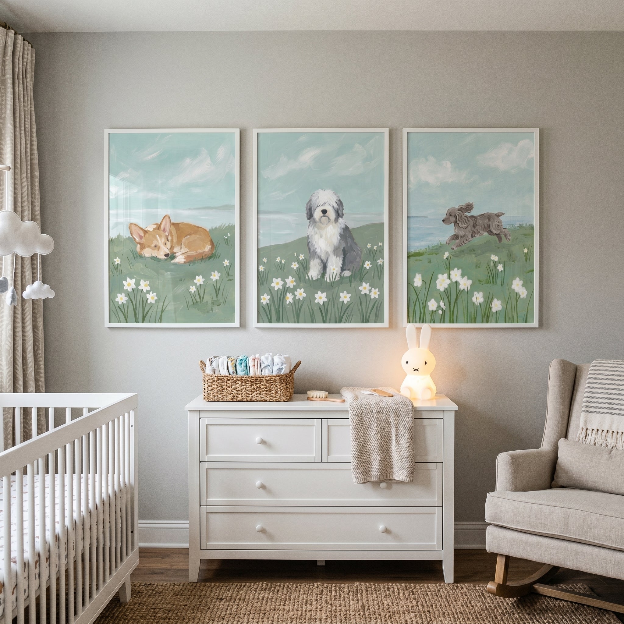 Ocean View Meadow Dogs Wall Art Set of 3 - Springtime Dog Trio