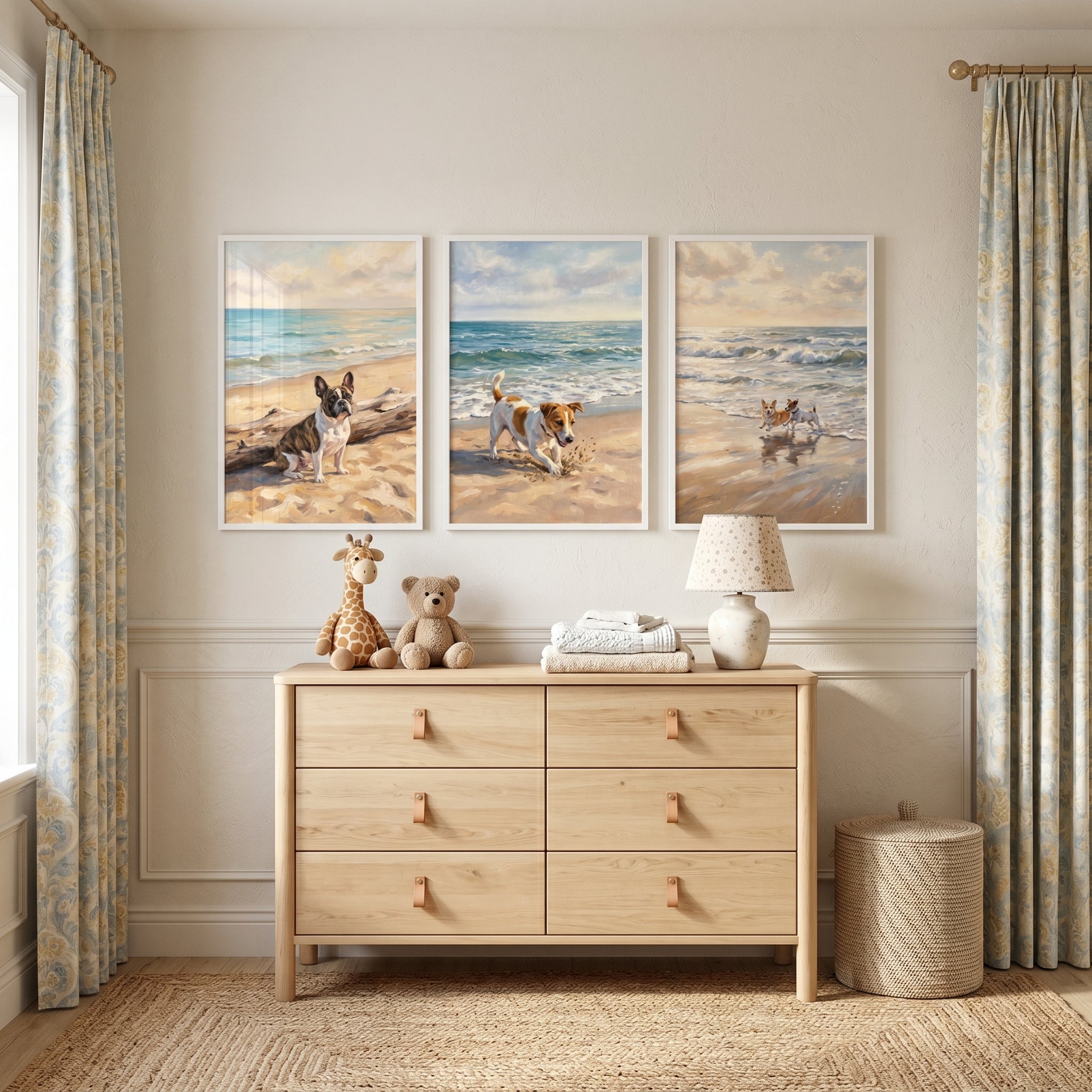 Oceanfront Maritime Sandy Dog Wall Art Set of 3 - Sunny Beach Pups