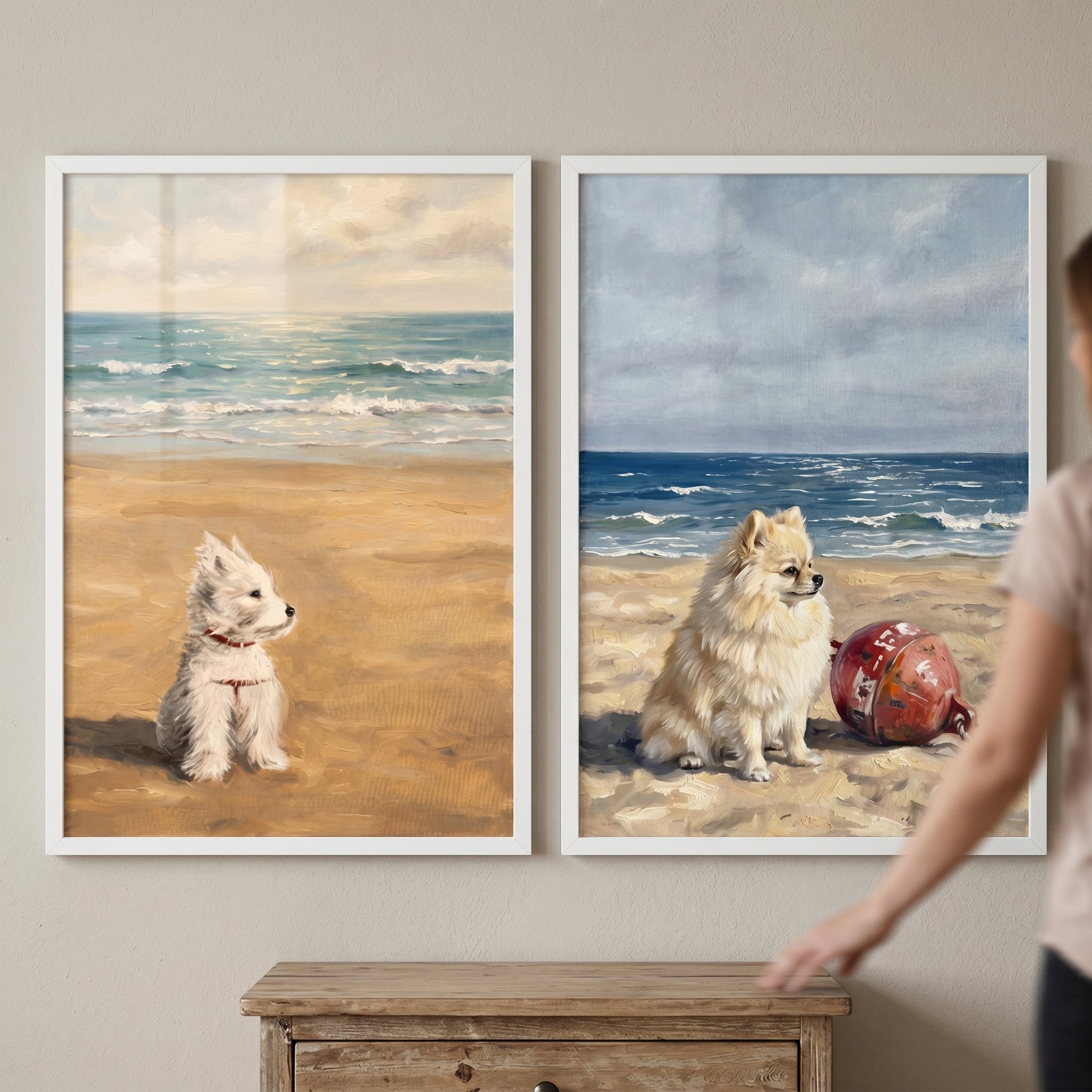 Oceanfront Sunlit Small Dog Wall Art Set of 2 - Sandy Paws Pair