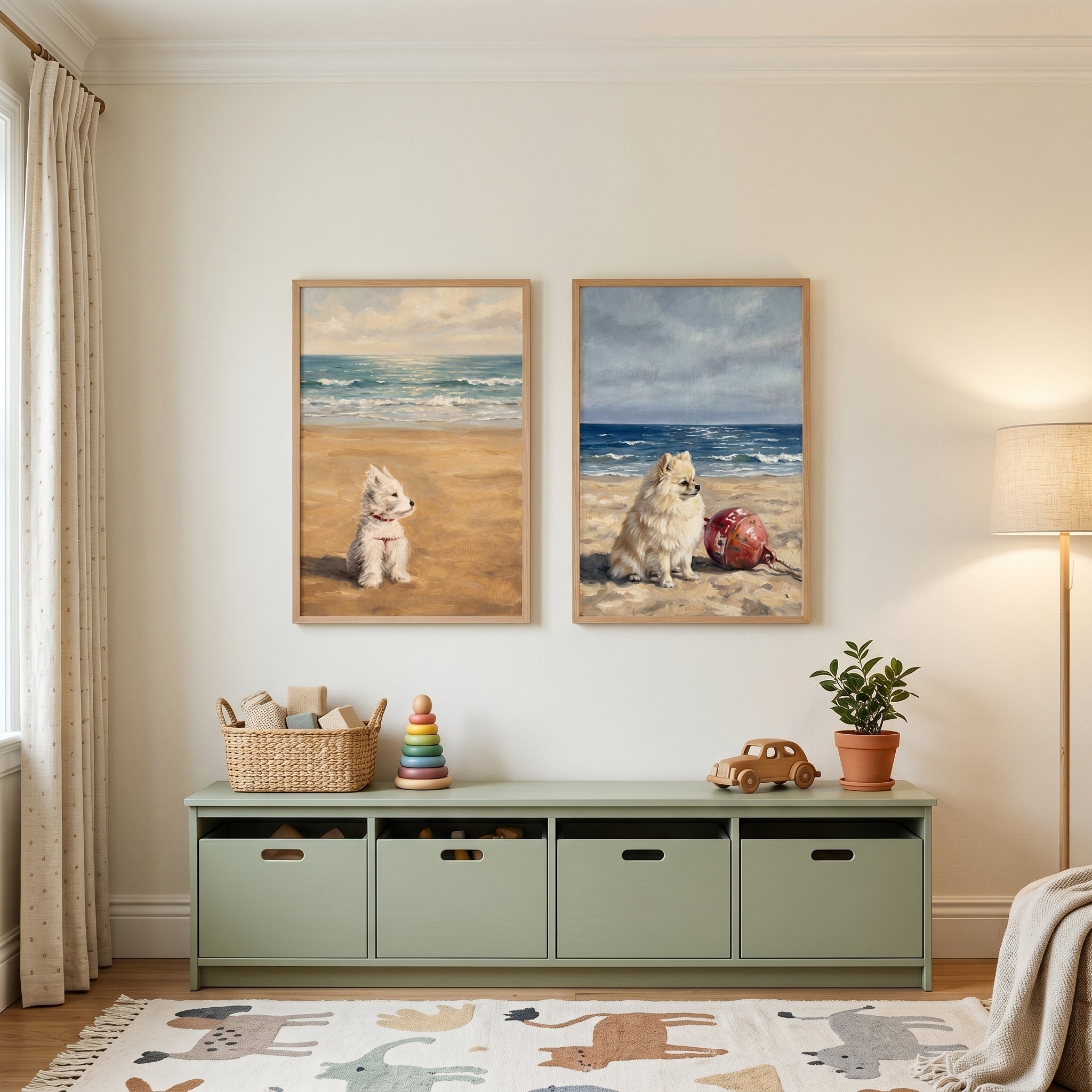 Oceanfront Sunlit Small Dog Wall Art Set of 2 - Sandy Paws Pair