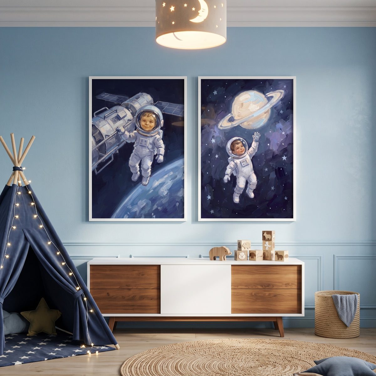 Oil Textured Baby Astronaut Wall Art Set of 2 - Little Space Traveler
