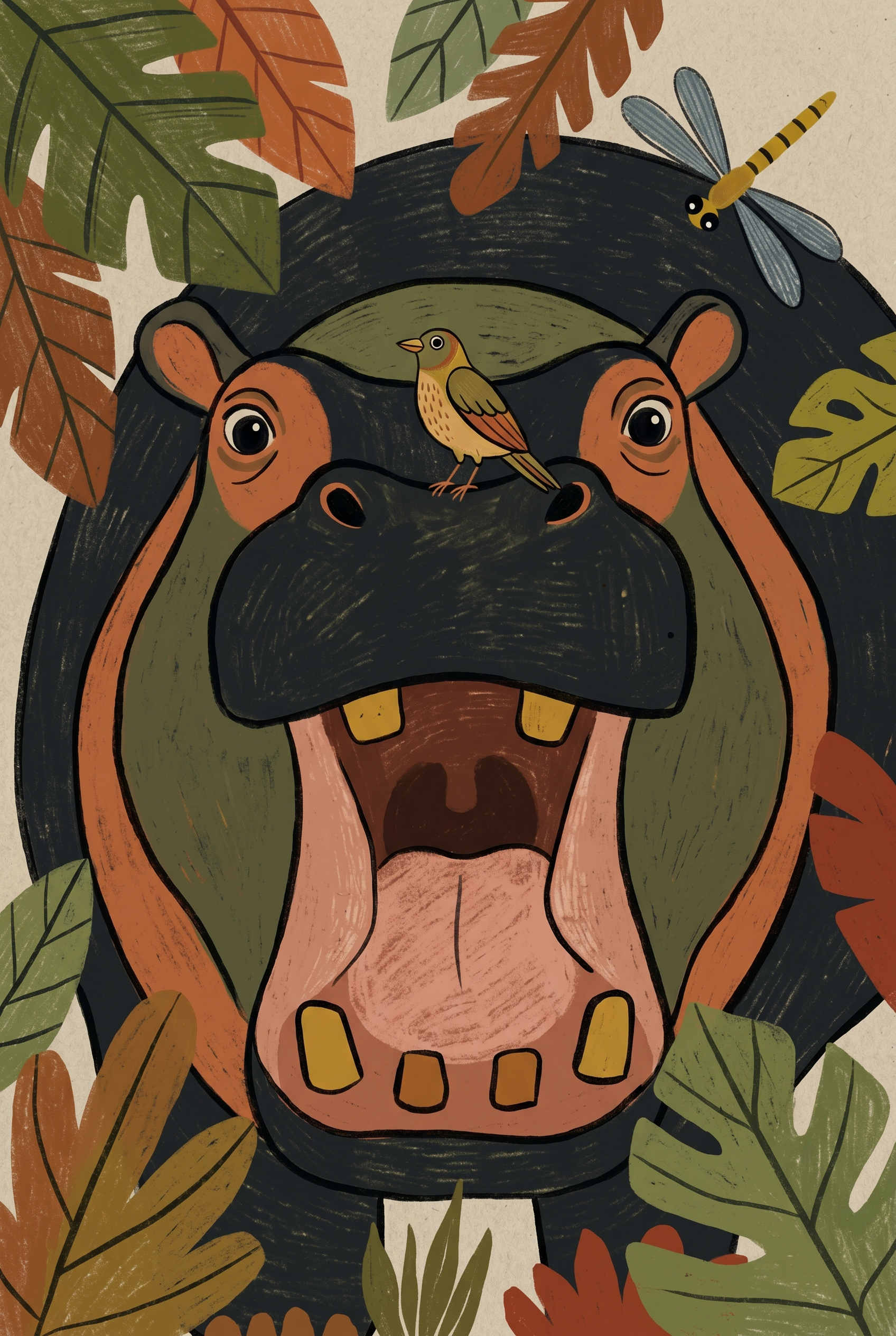 Open Mouth Bird Hippo Animals Wall Art - Wide Open Yawn