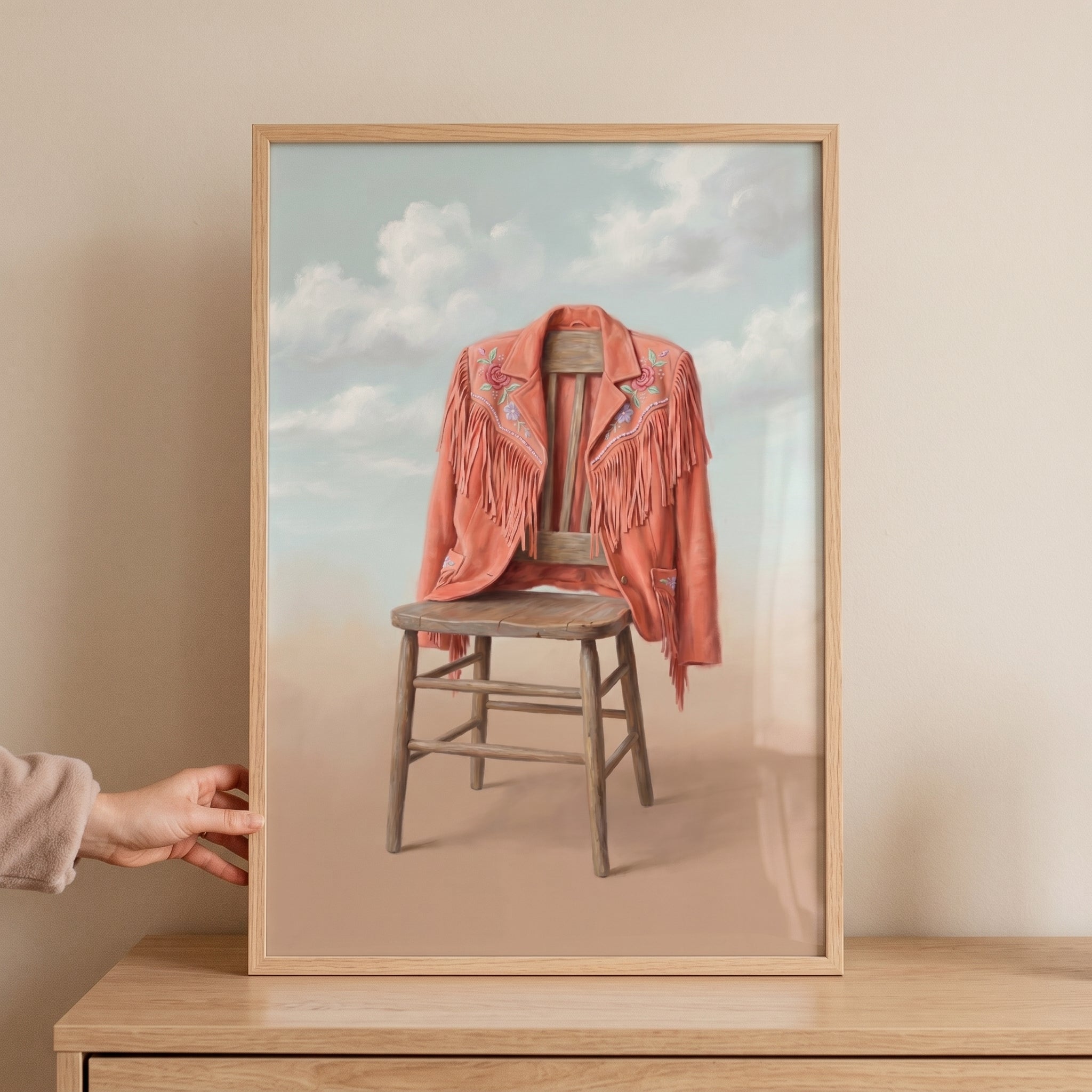 Orange Fringed Leather Jacket Wall Art - Coral Fringe Dream