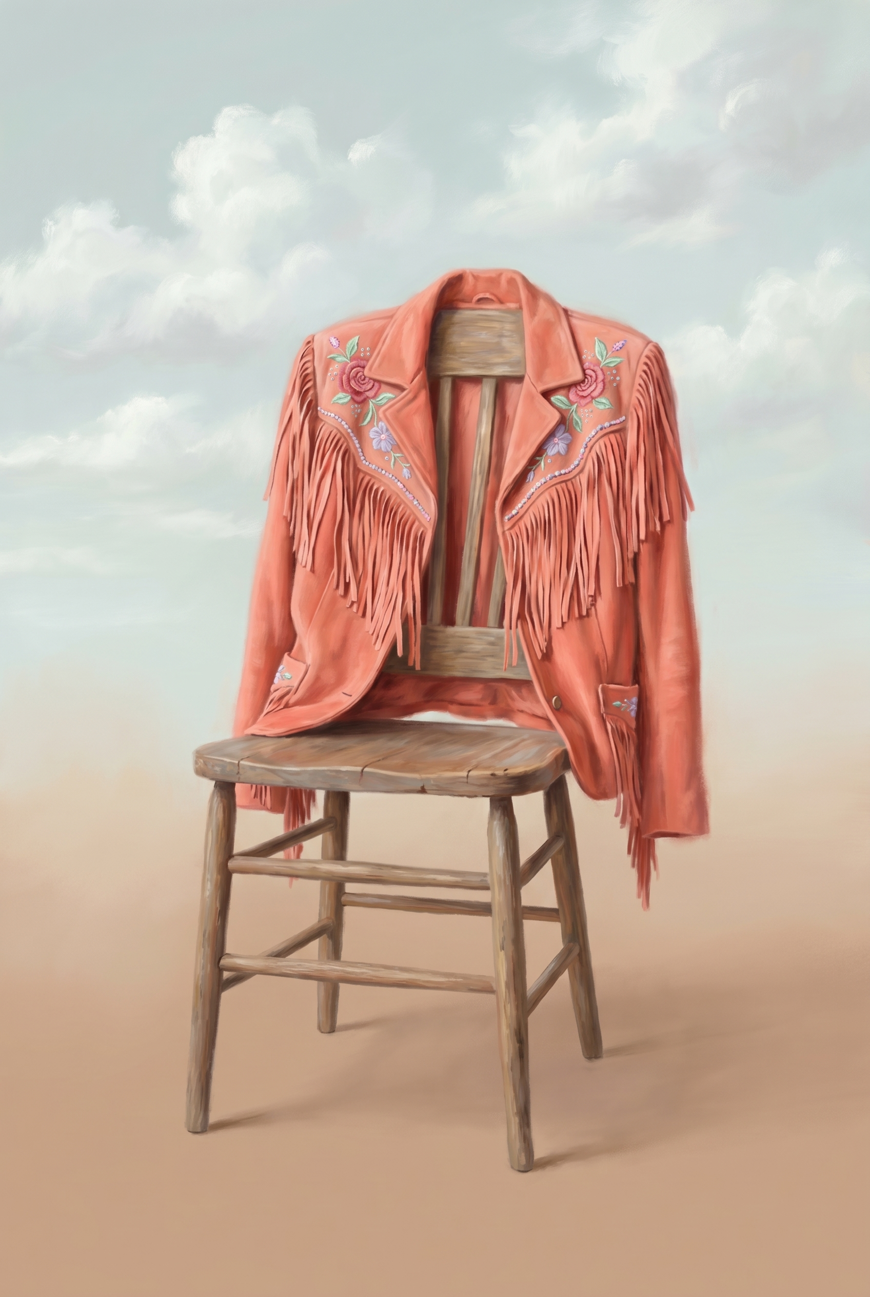 Orange Fringed Leather Jacket Wall Art - Coral Fringe Dream