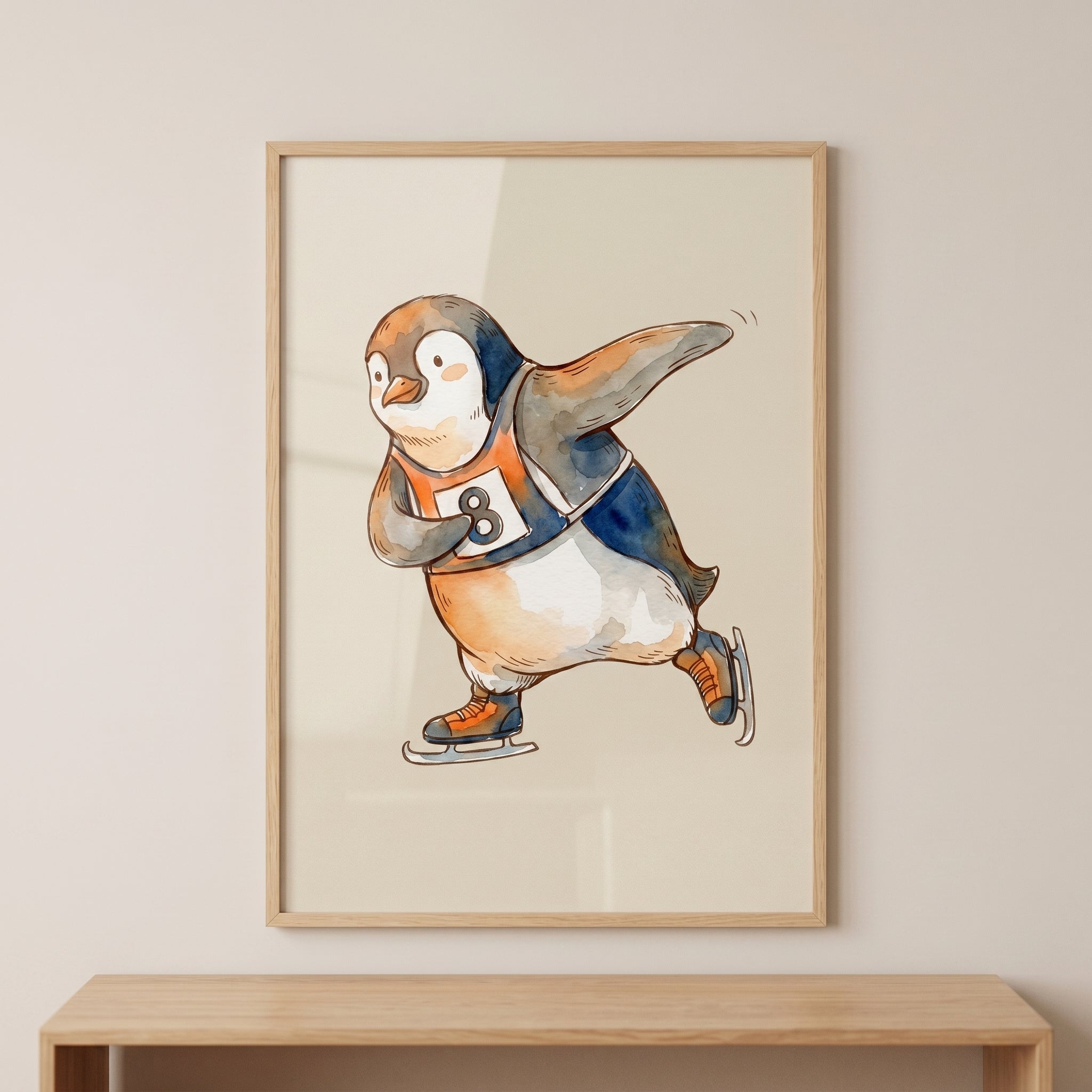 Orange Jersey Racer Penguin Wall Art - Ice Glide Pro