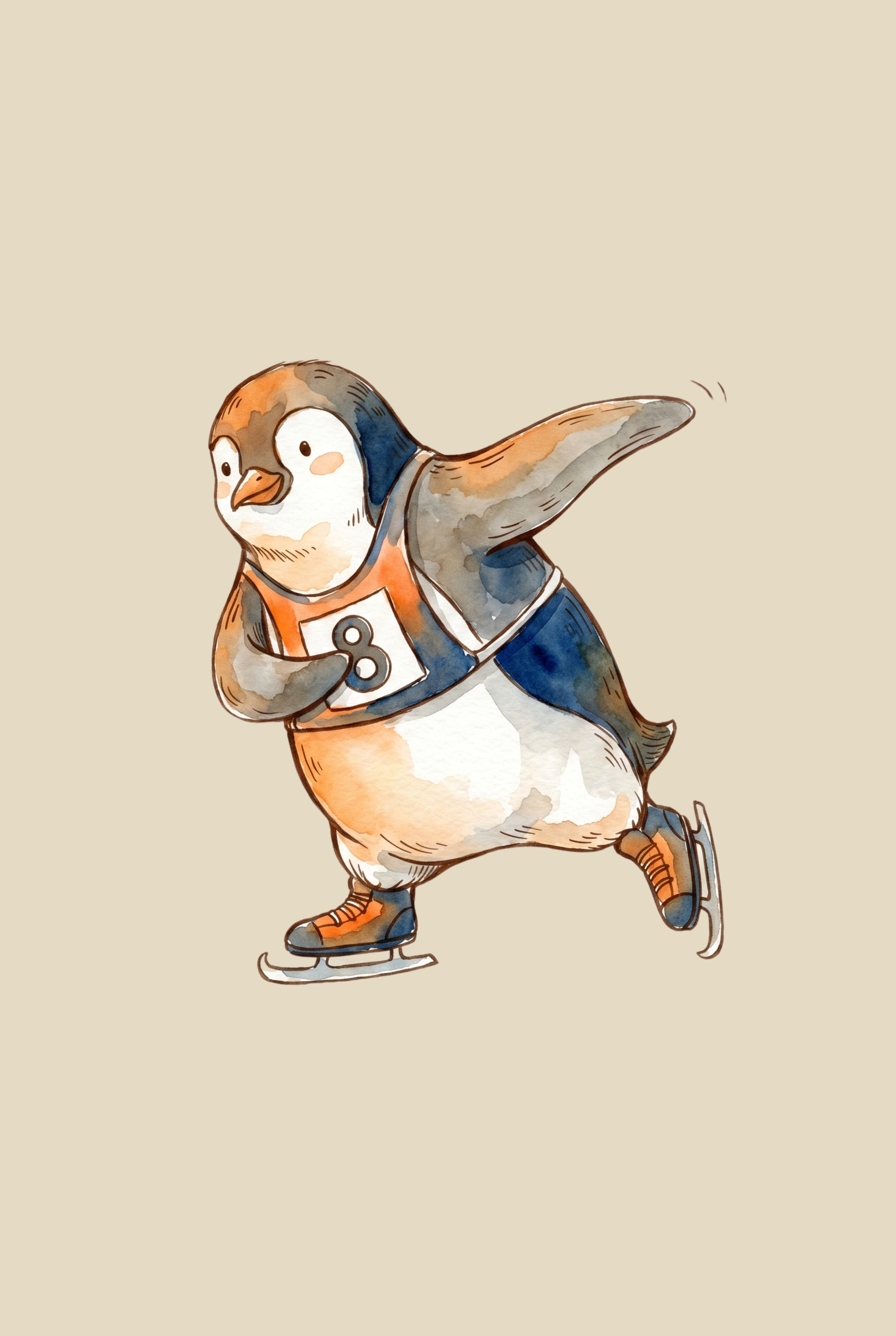 Orange Jersey Racer Penguin Wall Art - Ice Glide Pro