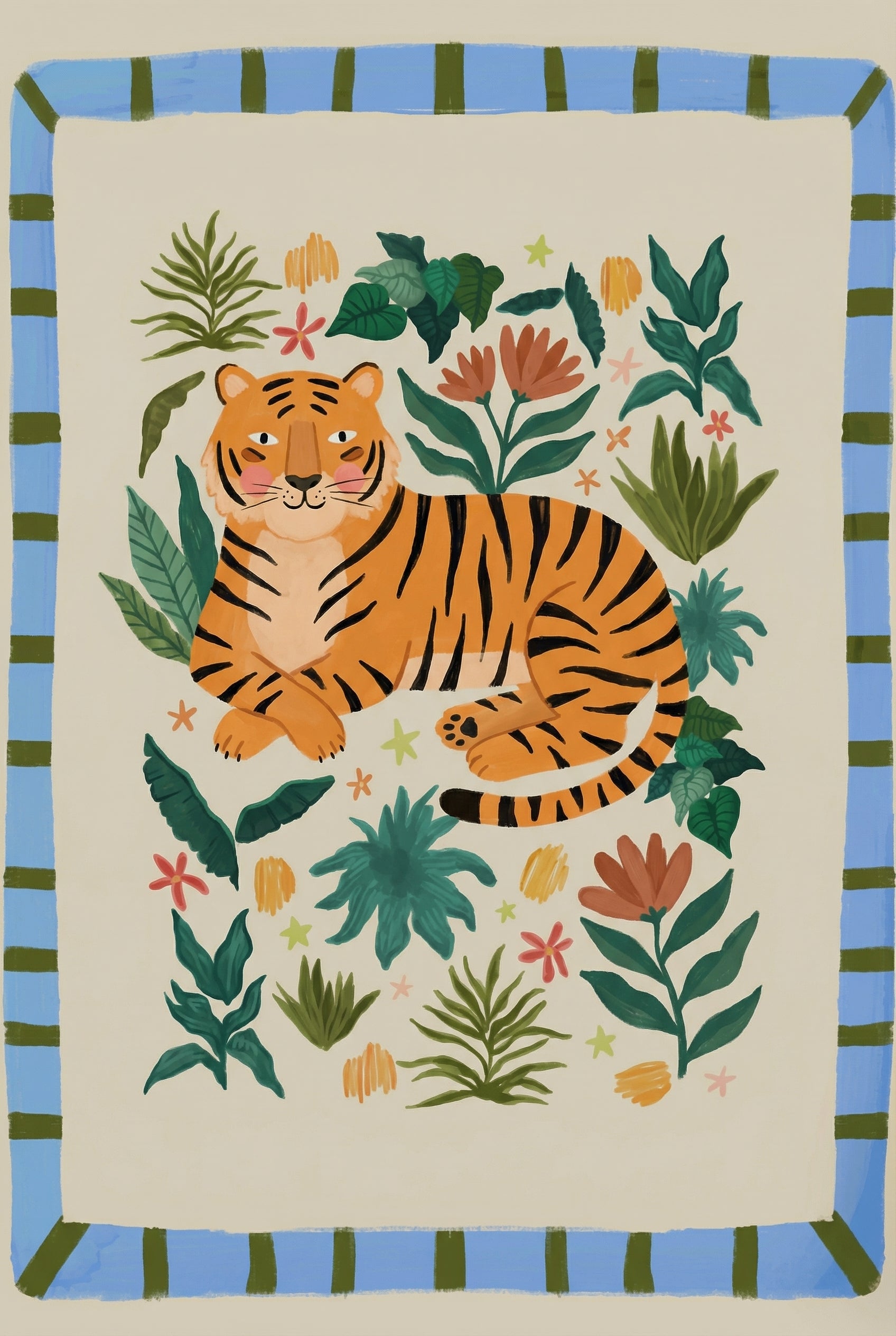 Orange Striped Lying Tiger Wall Art - Striped Jungle Cat