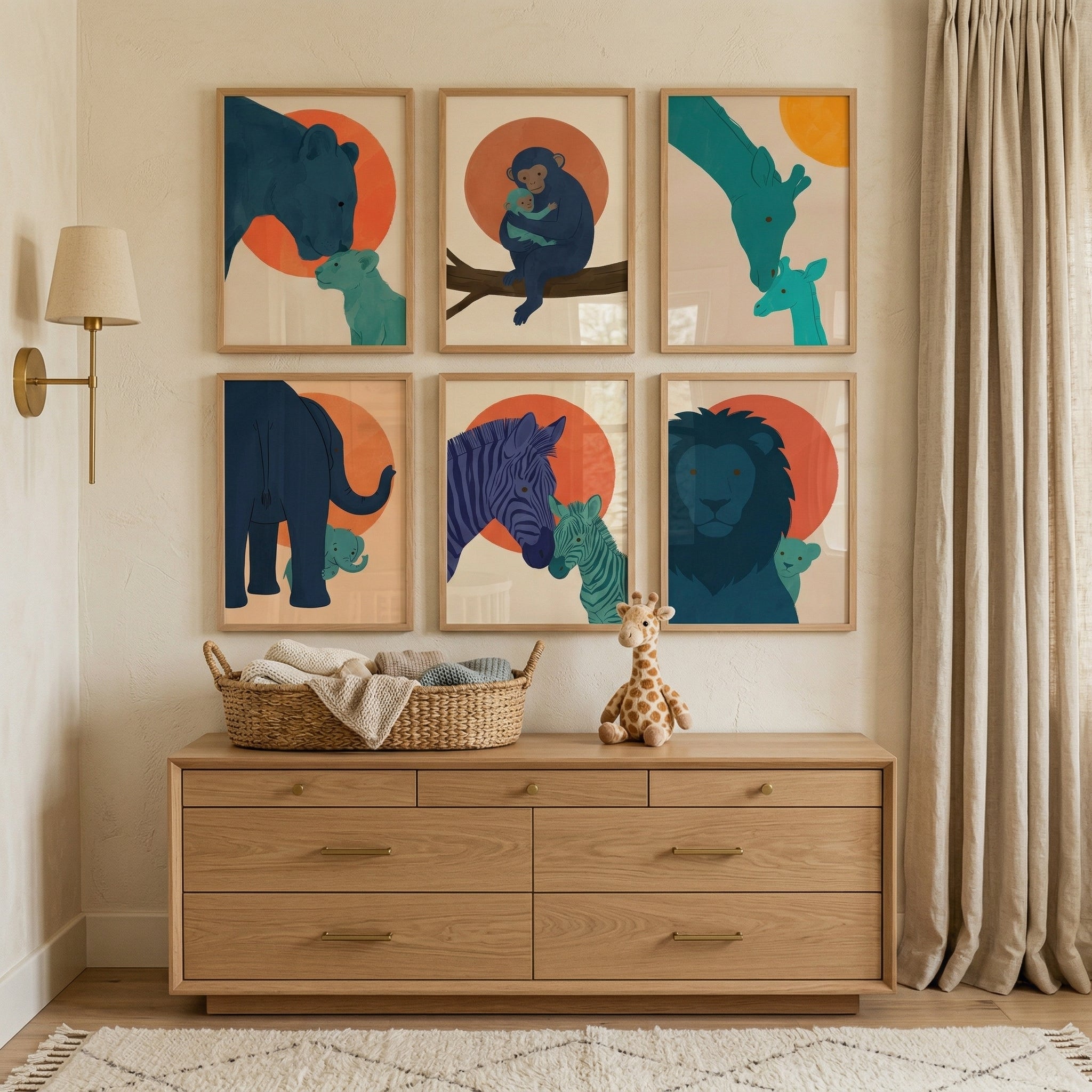 Orange Sun Safari Animal Wall Art Set of 6 - Wild Family Moments