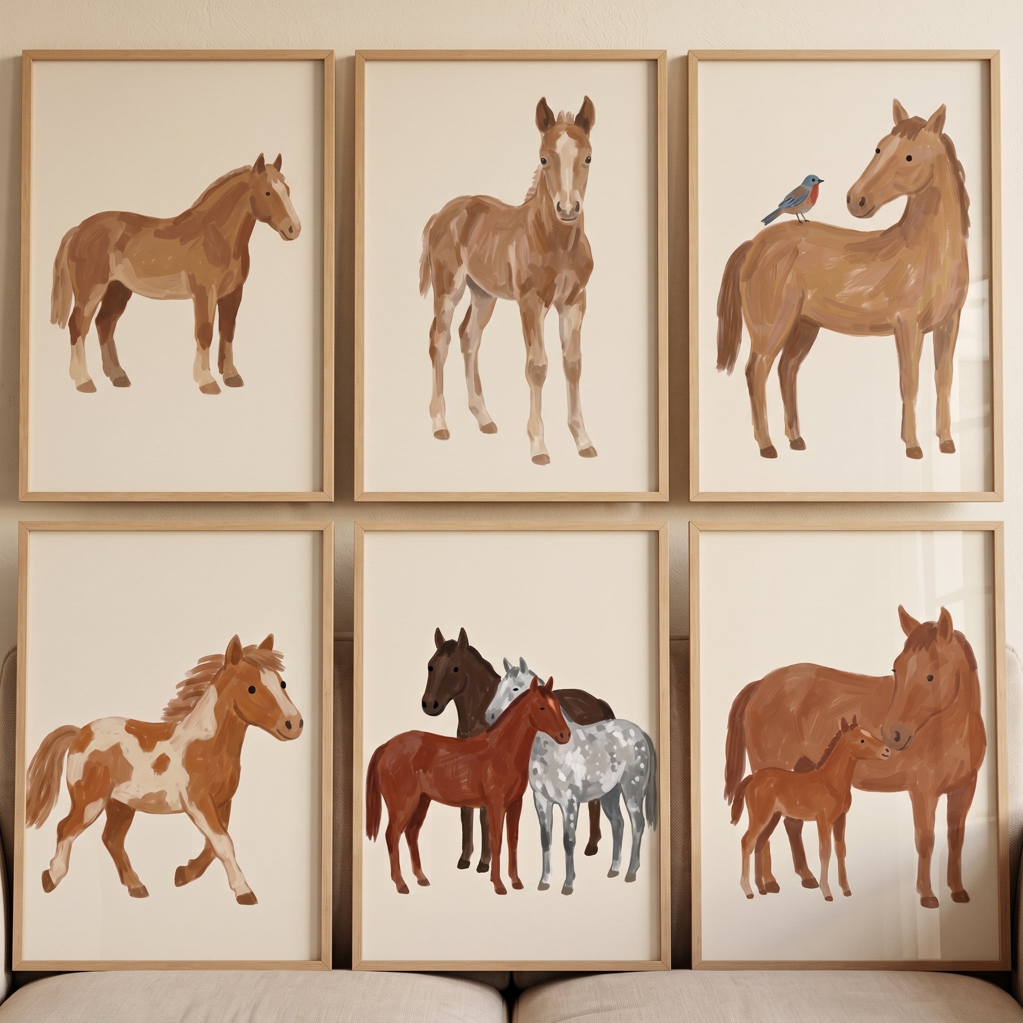 Organic Earth Tone Horse Print Set of 6 - Rustic Horse Portraits