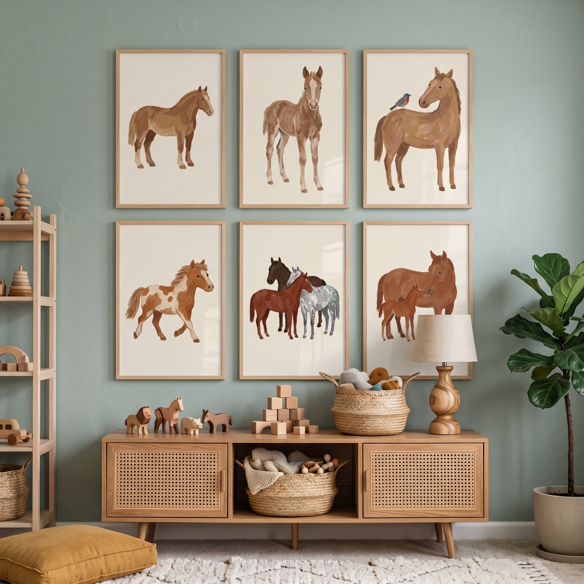 Organic Earth Tone Horse Print Set of 6 - Rustic Horse Portraits