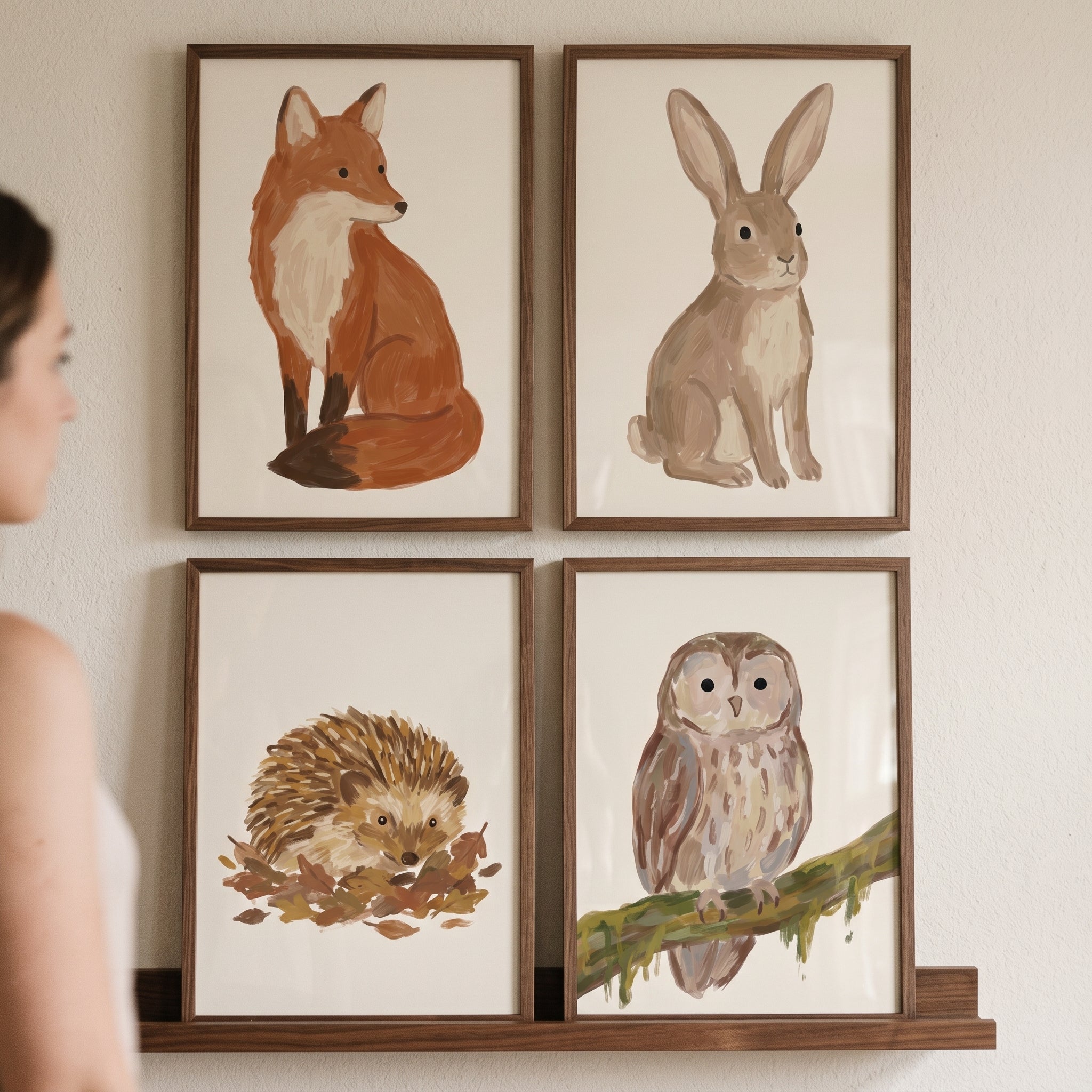 Organic Earth Woodland Animals Wall Art Set of 4 - Forest Animal Quartet