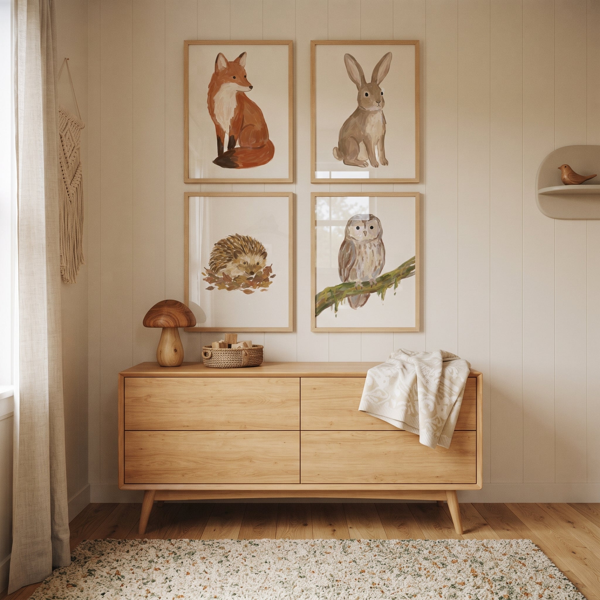Organic Earth Woodland Animals Wall Art Set of 4 - Forest Animal Quartet