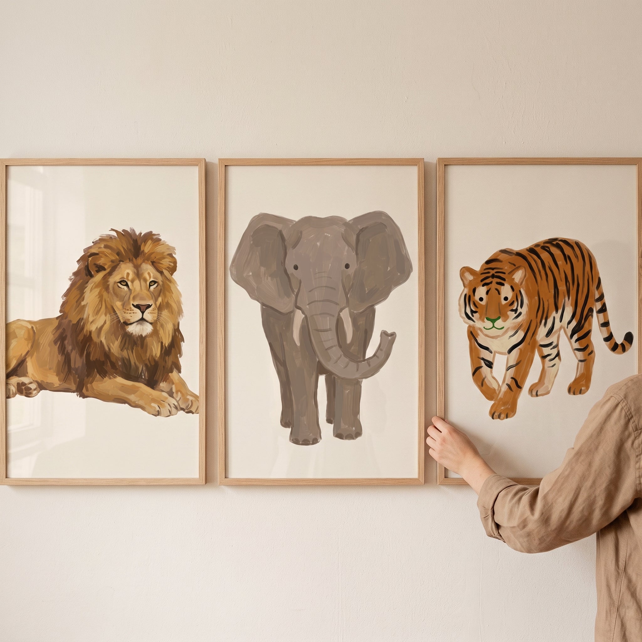 Organic Earthy Safari Animals Wall Art Set of 3 - Wild Safari Trio