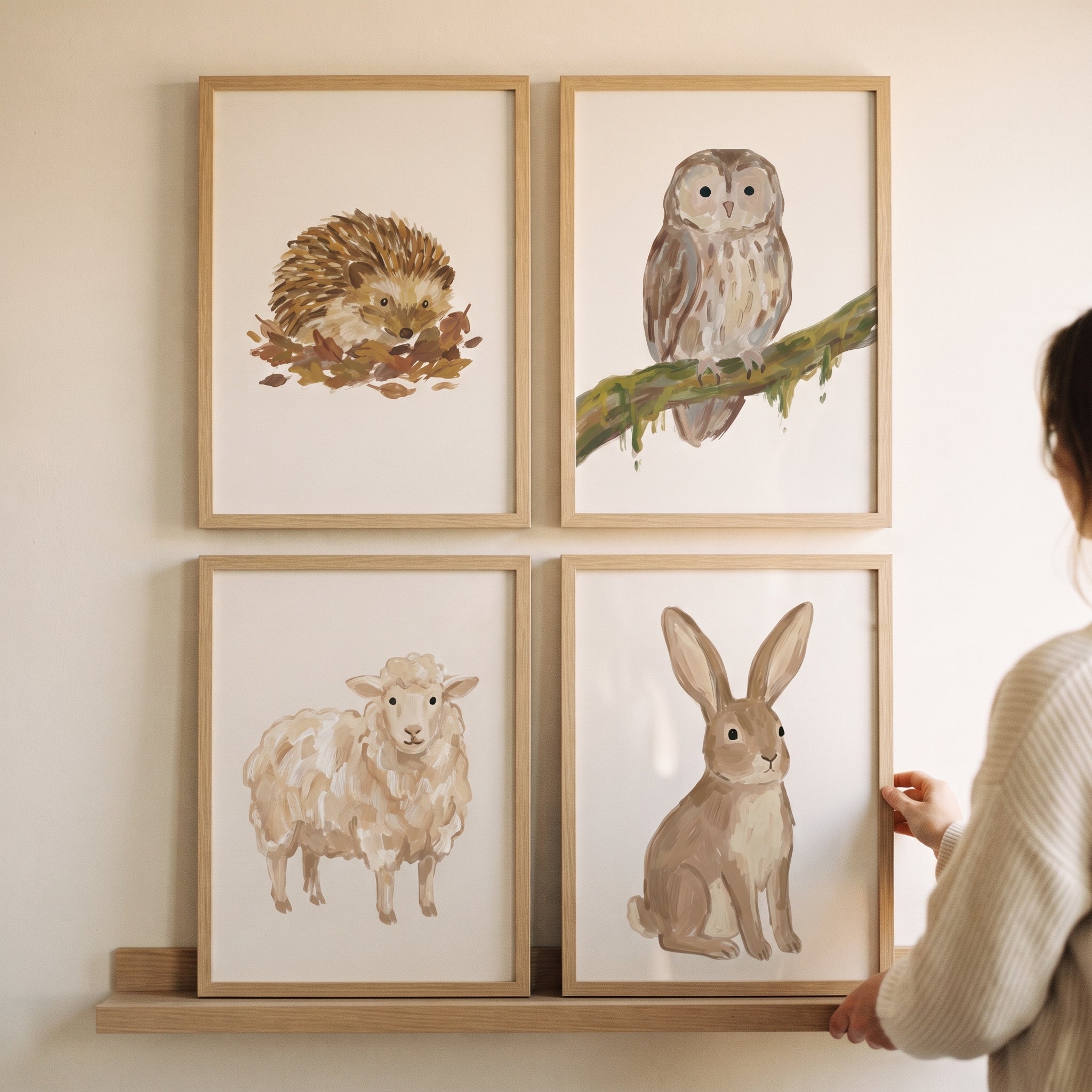 Organic Tan Textured Animals Wall Art Set of 4 - Rustic Animal Quartet