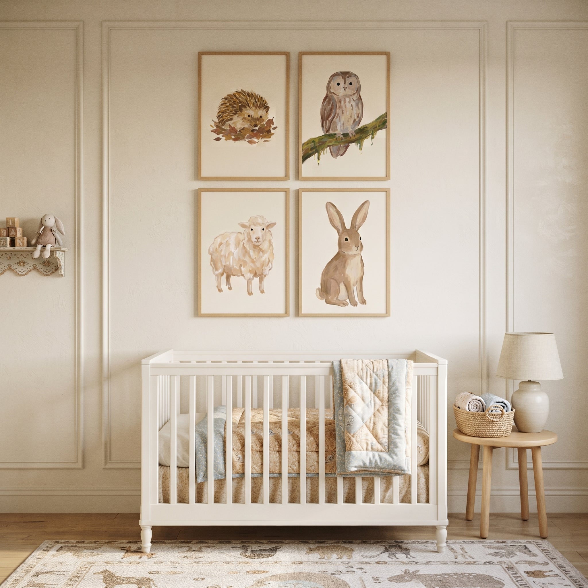 Organic Tan Textured Animals Wall Art Set of 4 - Rustic Animal Quartet