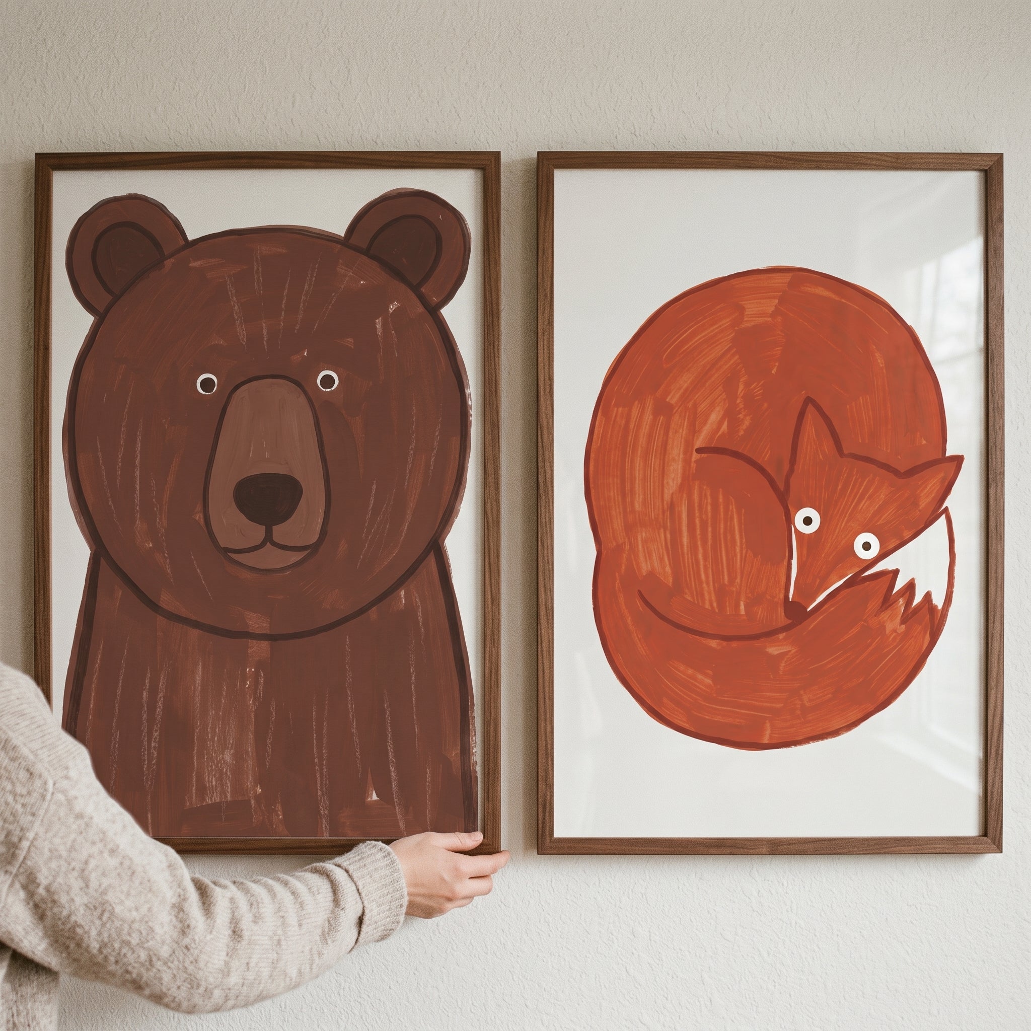 Organic Texture Woodland Animals Wall Art Set of 2 - Cozy Woodland Pals