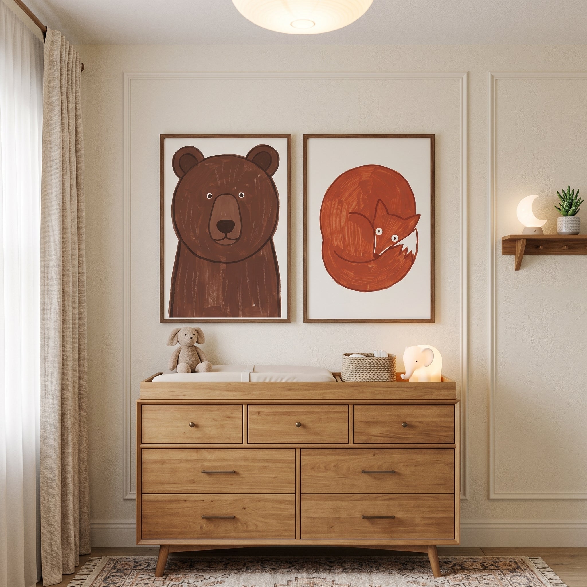 Organic Texture Woodland Animals Wall Art Set of 2 - Cozy Woodland Pals