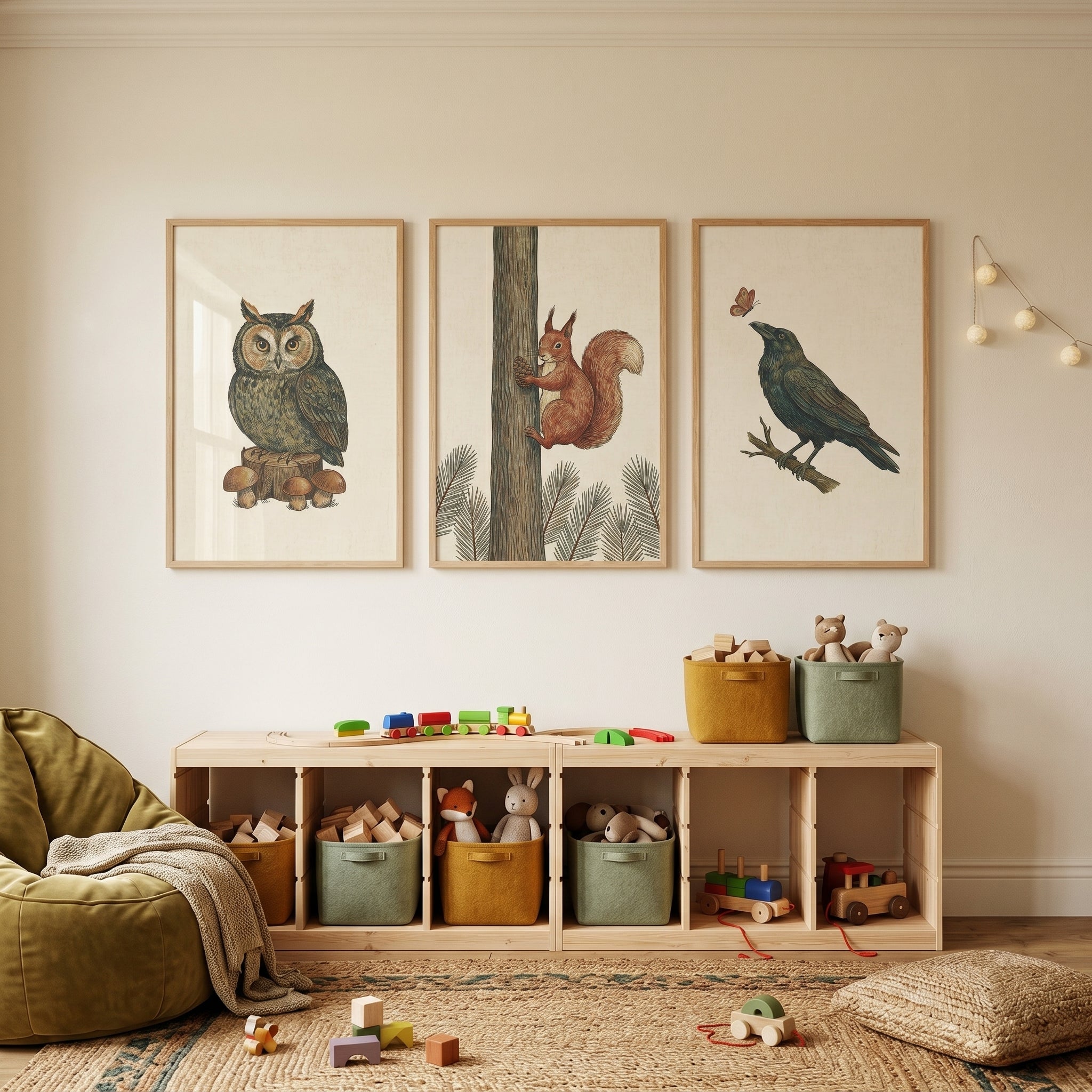Organic Tone Woodland Animals Wall Art Set of 3 - Woodland Wildlife Set