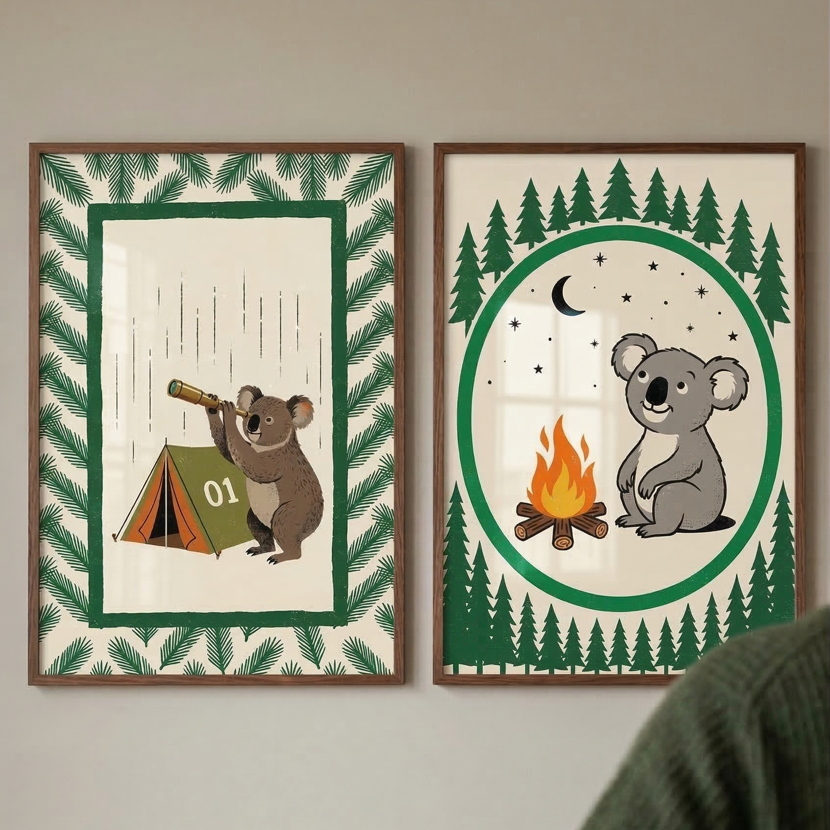Outdoor Adventure Koala Artwork Set of 2 - Koala Camping Adventure