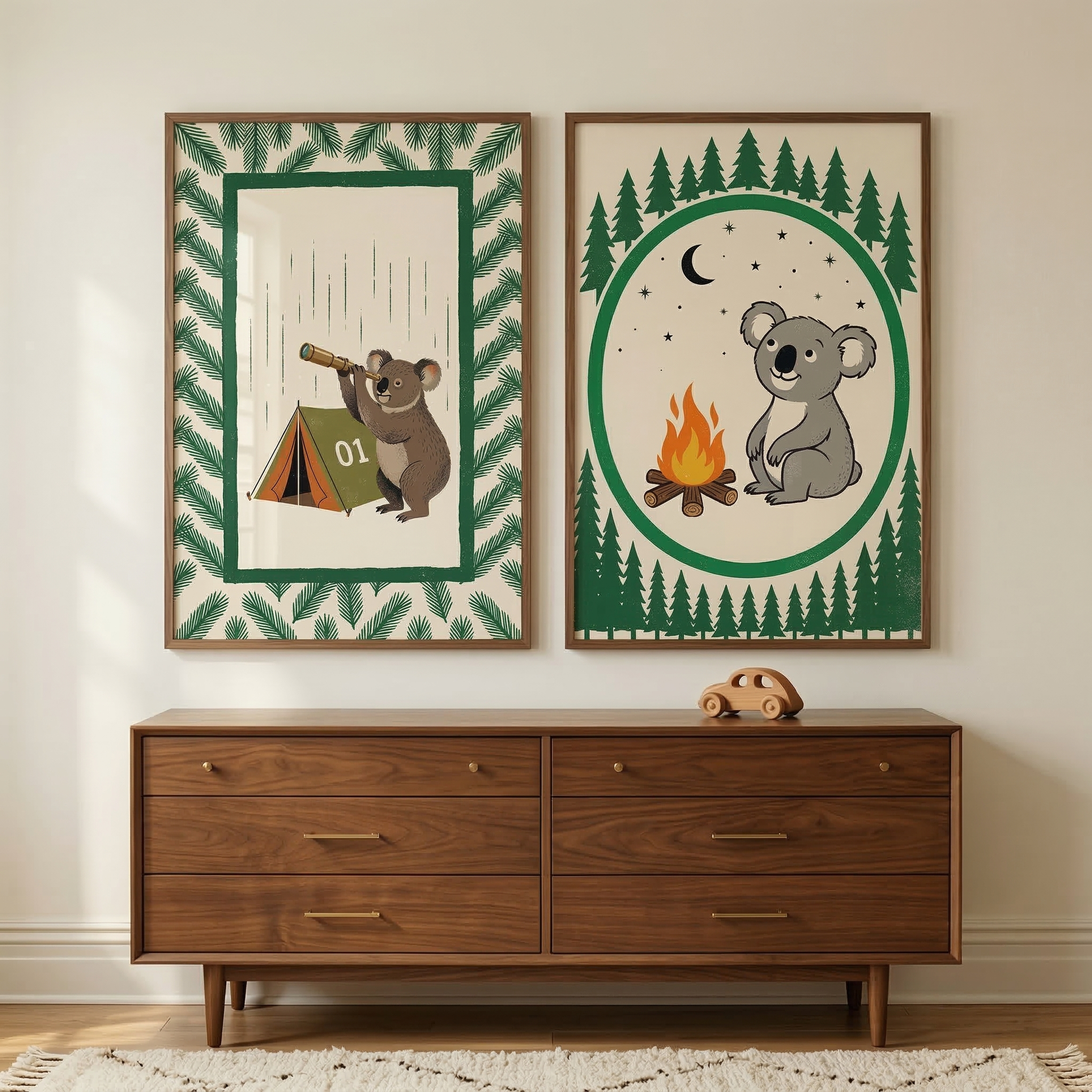 Outdoor Adventure Koala Artwork Set of 2 - Koala Camping Adventure