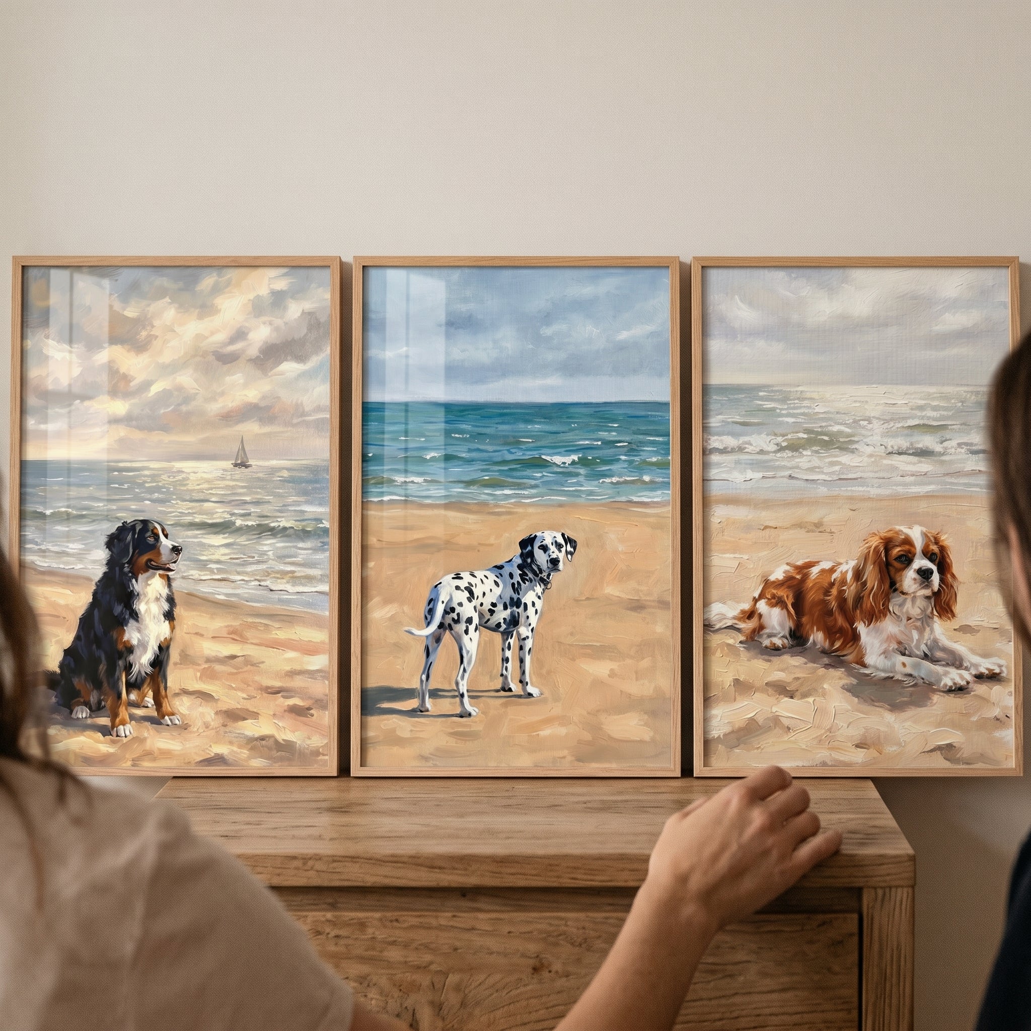 Outdoor Coastal Beach Dogs Wall Art Set of 3 - Seaside Canine Trio