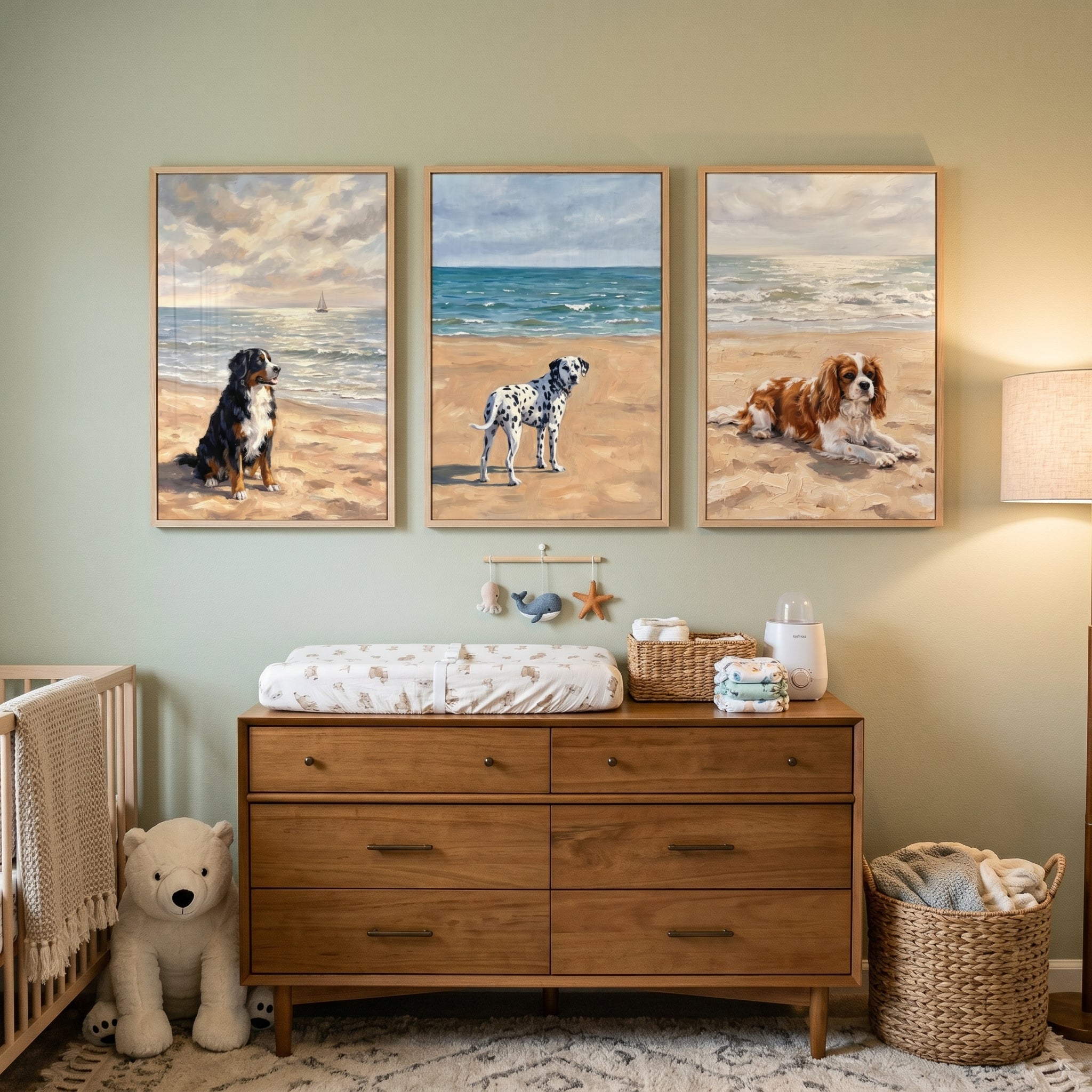 Outdoor Coastal Beach Dogs Wall Art Set of 3 - Seaside Canine Trio