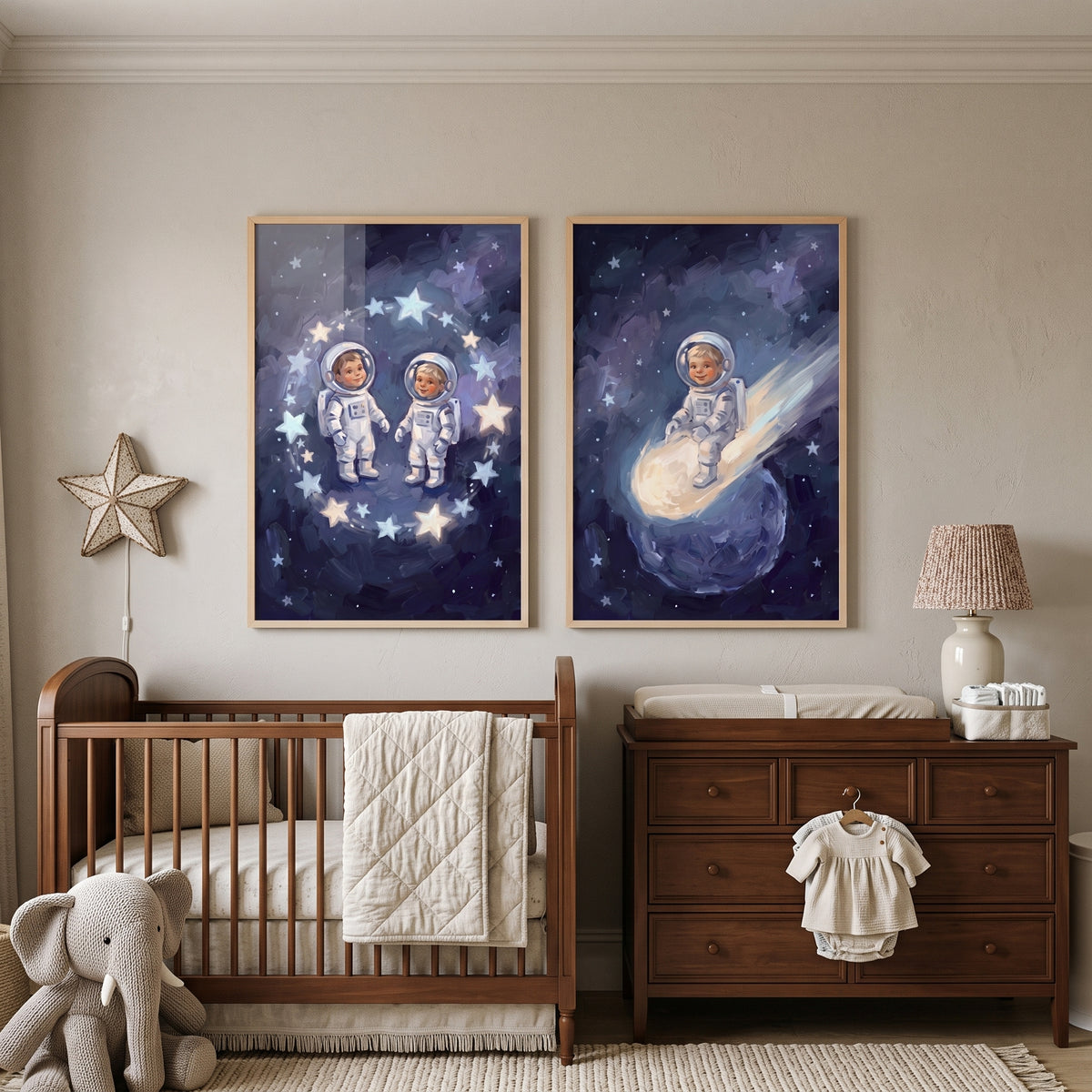 Outer Space Baby Astronaut Wall Art Set of 2 - Little Space Adventurers